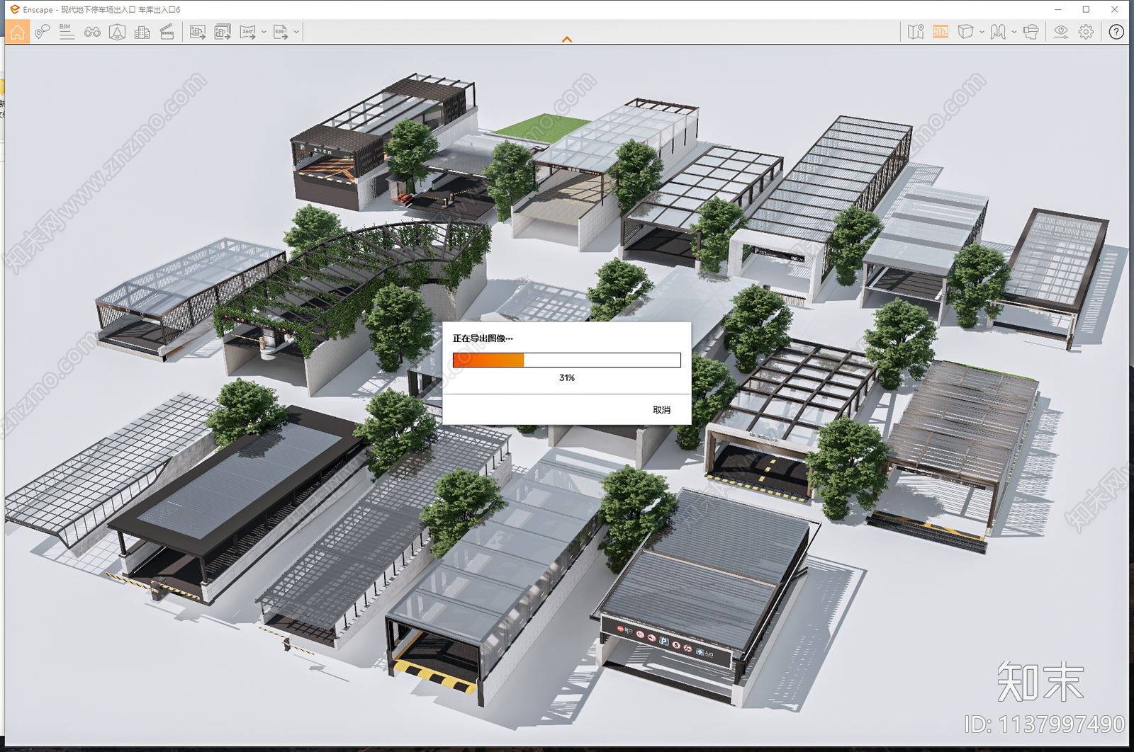现代地下停车场出入口SU模型下载【ID:1137997490】