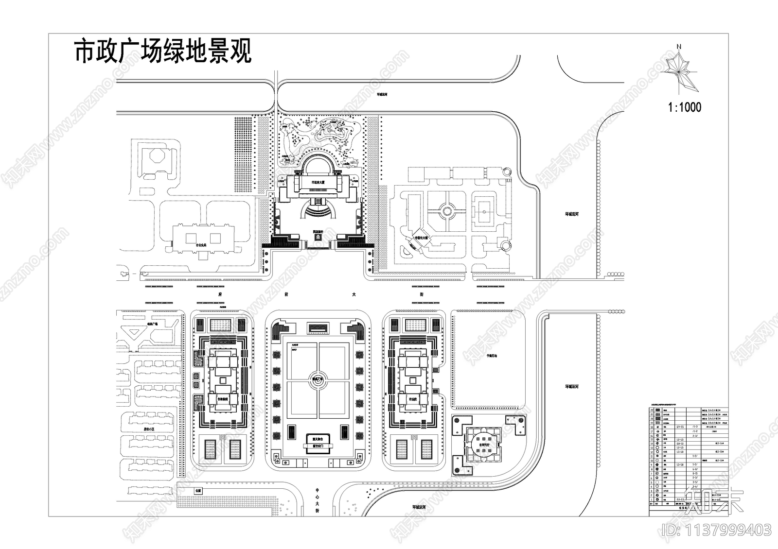 市政广场绿化景观平面图cad施工图下载【ID:1137999403】