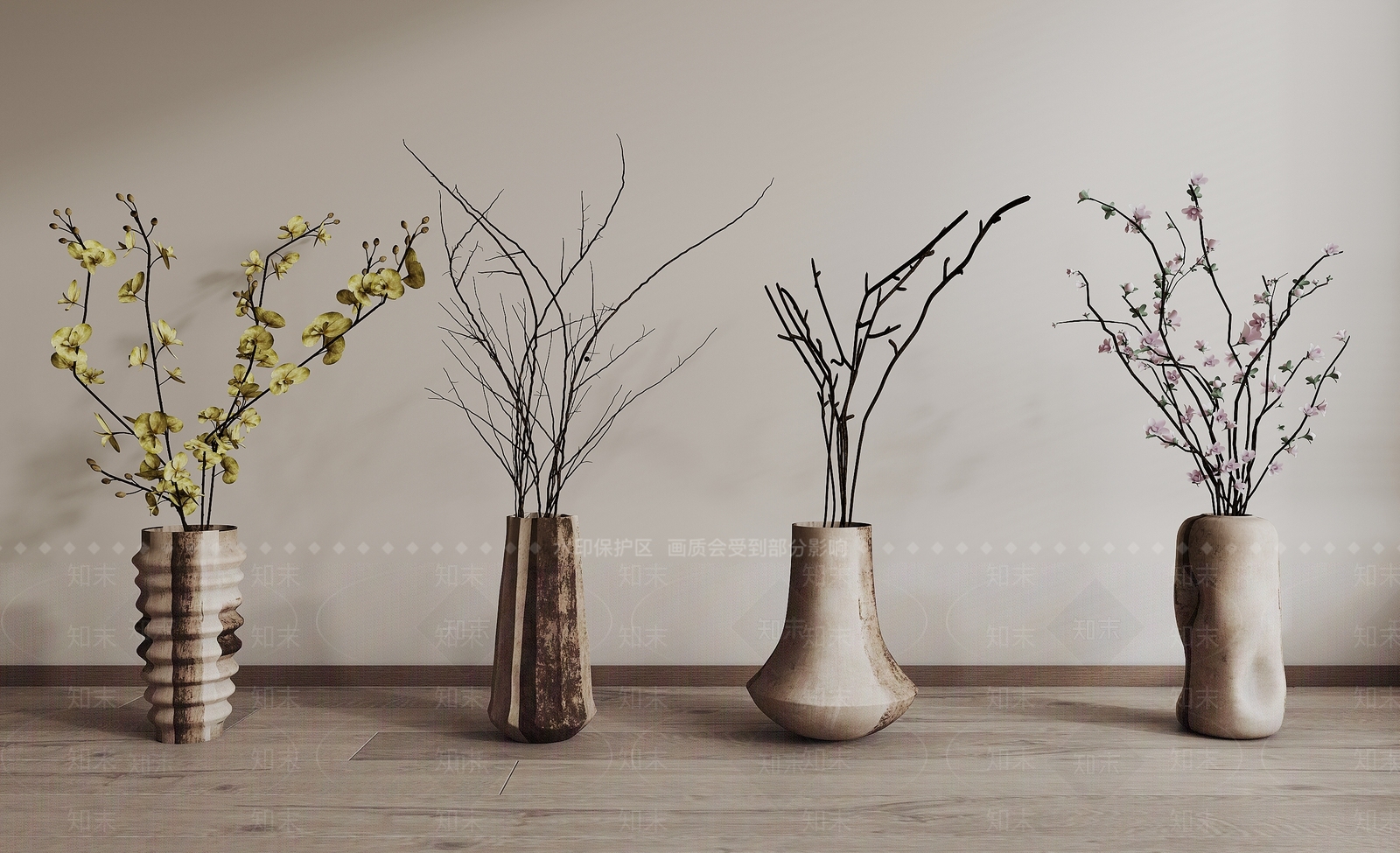 侘寂干枝花瓶花艺SU模型下载【ID:1138003847】