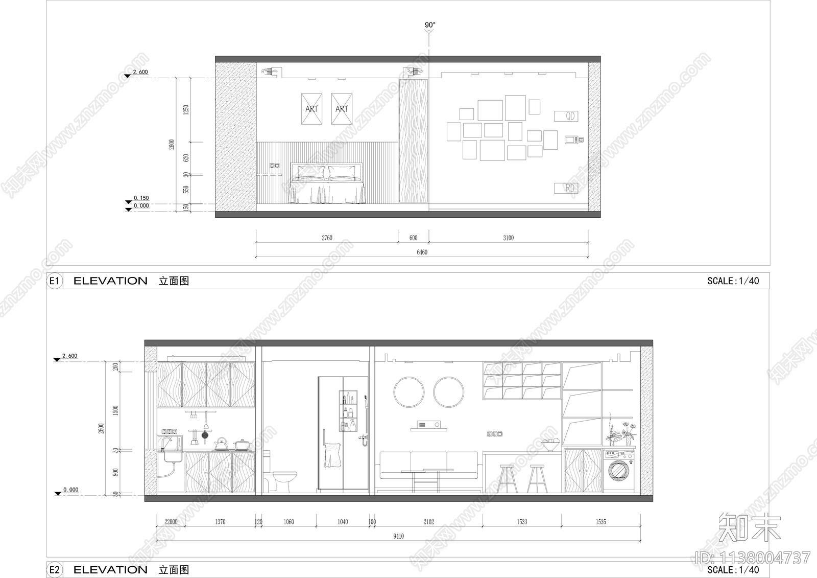 单身公寓cad施工图下载【ID:1138004737】