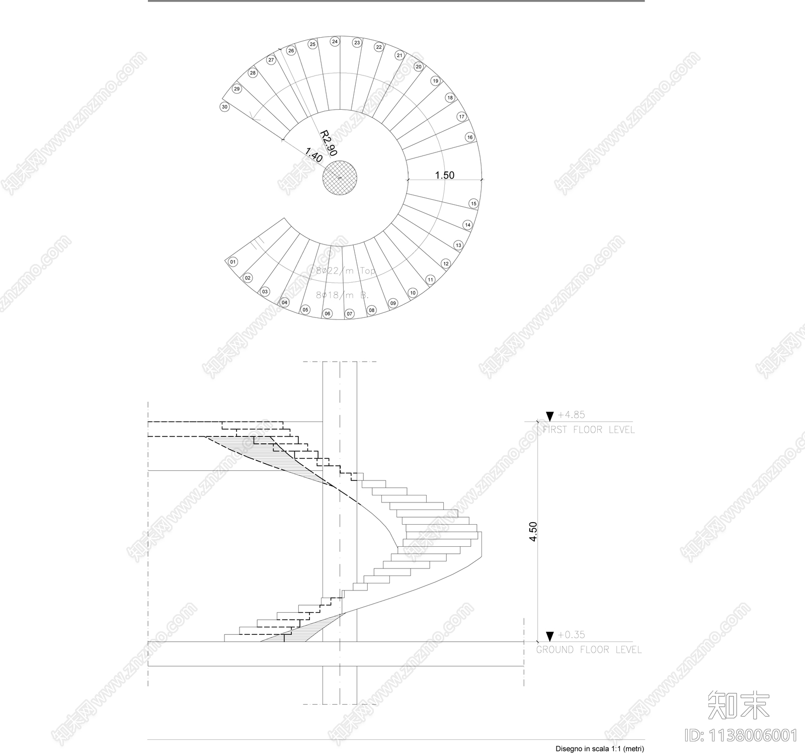 网红旋转楼梯详图施工图下载【ID:1138006001】