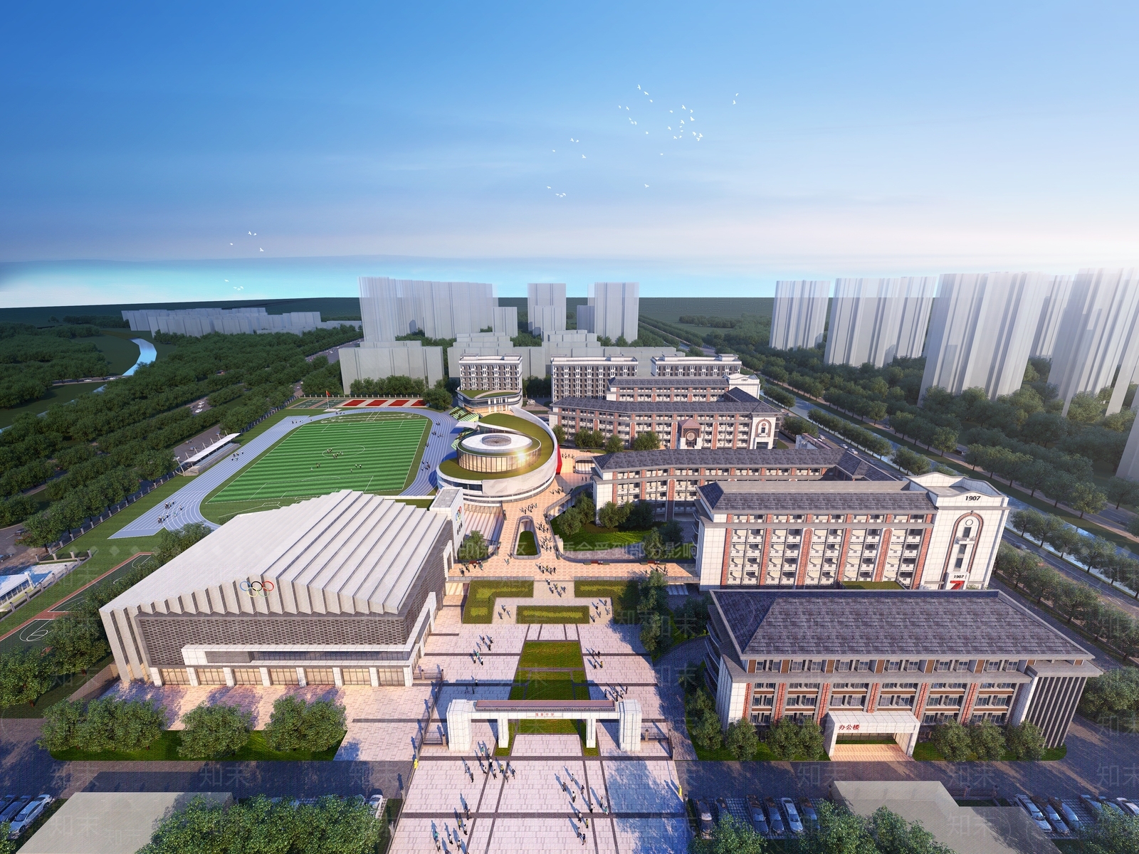 现代学校外观3D模型下载【ID:1138007879】
