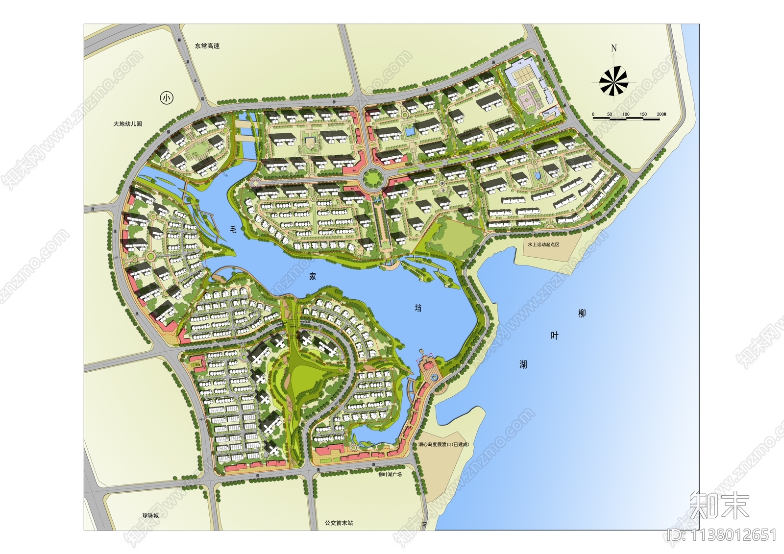现代住宅小区整体规划总平面图彩平图施工图下载【ID:1138012651】