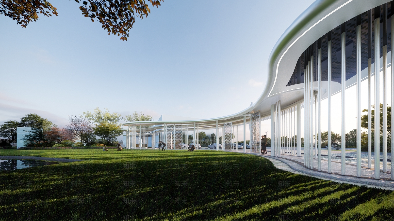 现代弧形景观廊架SU模型下载【ID:1138017596】