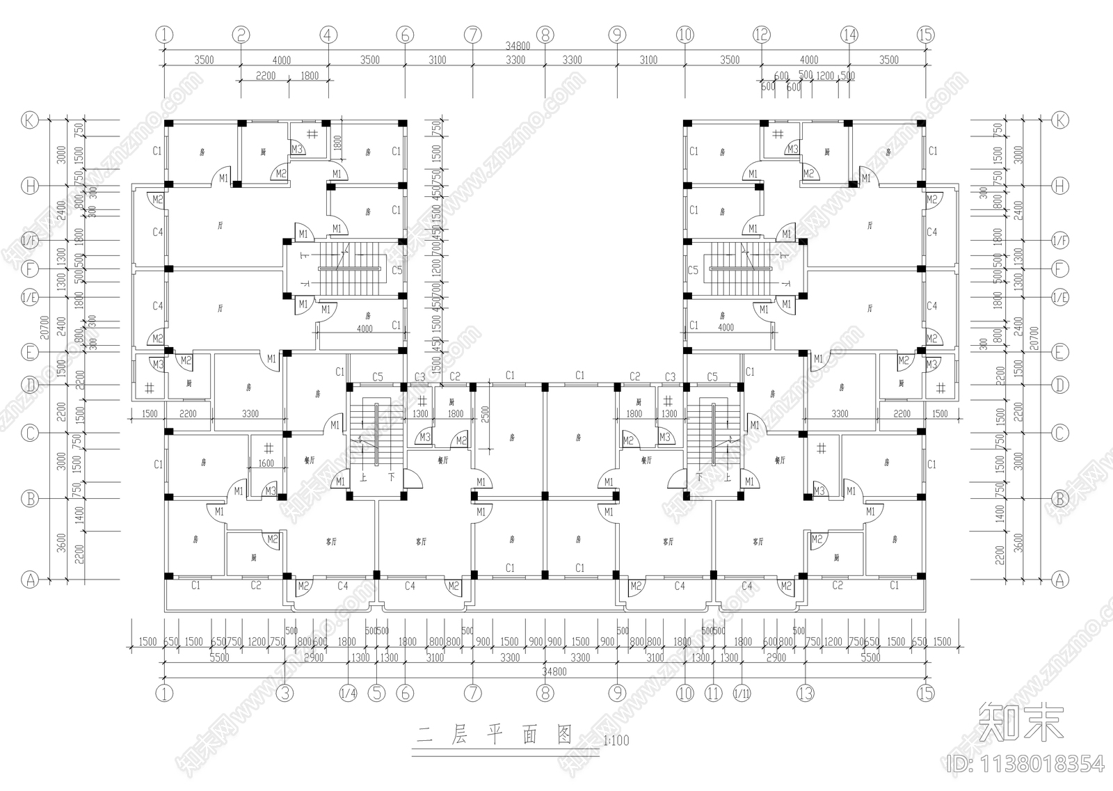 安置楼建筑cad施工图下载【ID:1138018354】