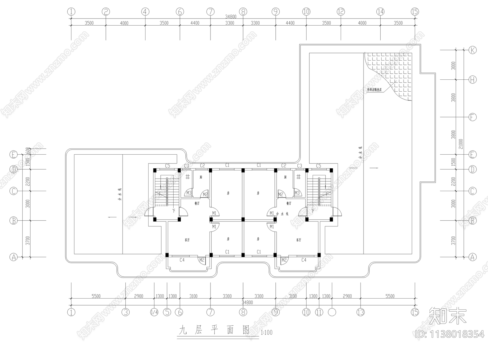 安置楼建筑cad施工图下载【ID:1138018354】