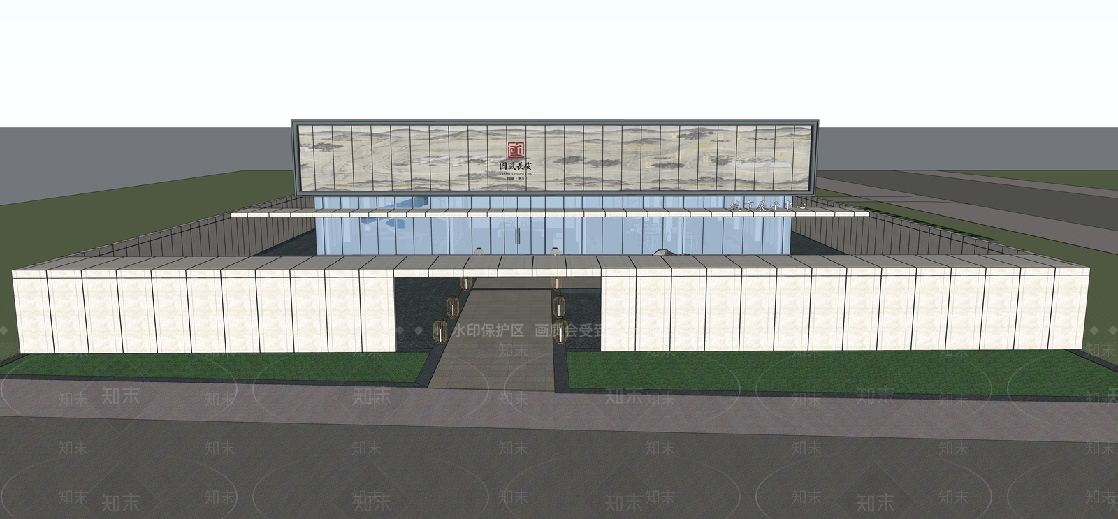 新中式售楼处建筑SU模型下载【ID:1138018962】