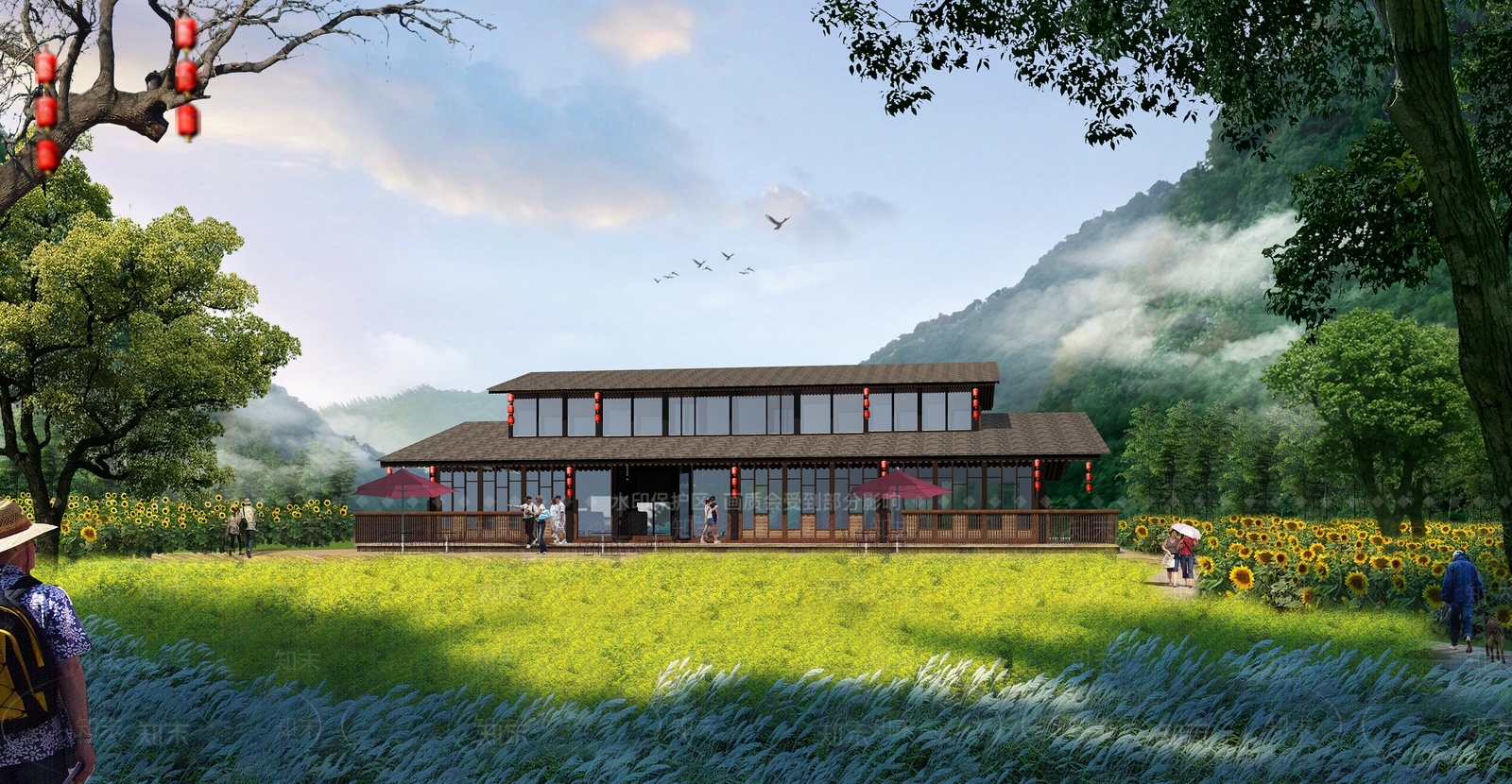 新中式游客中心SU模型下载【ID:1138019889】