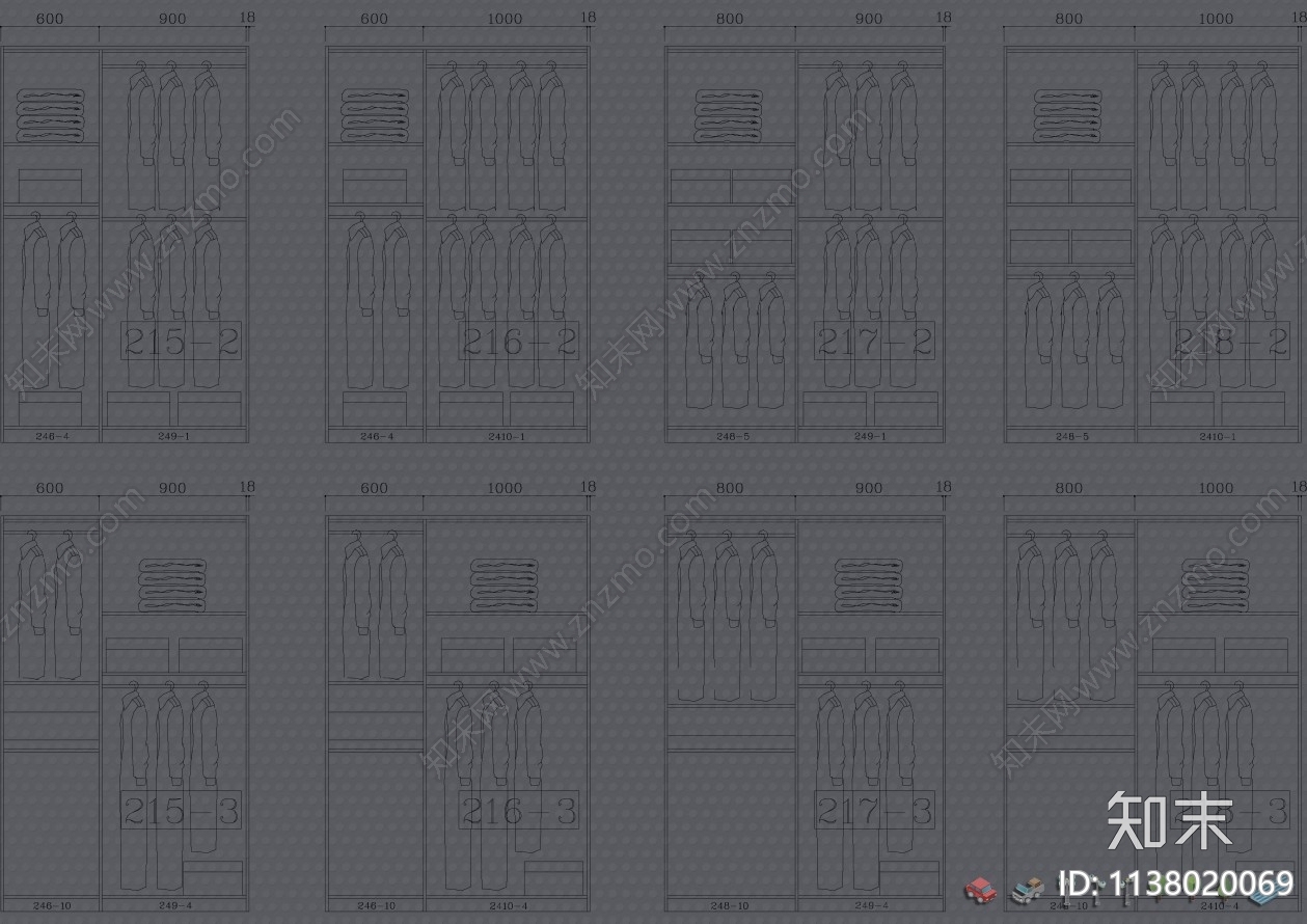 500款综合衣柜图集cad施工图下载【ID:1138020069】