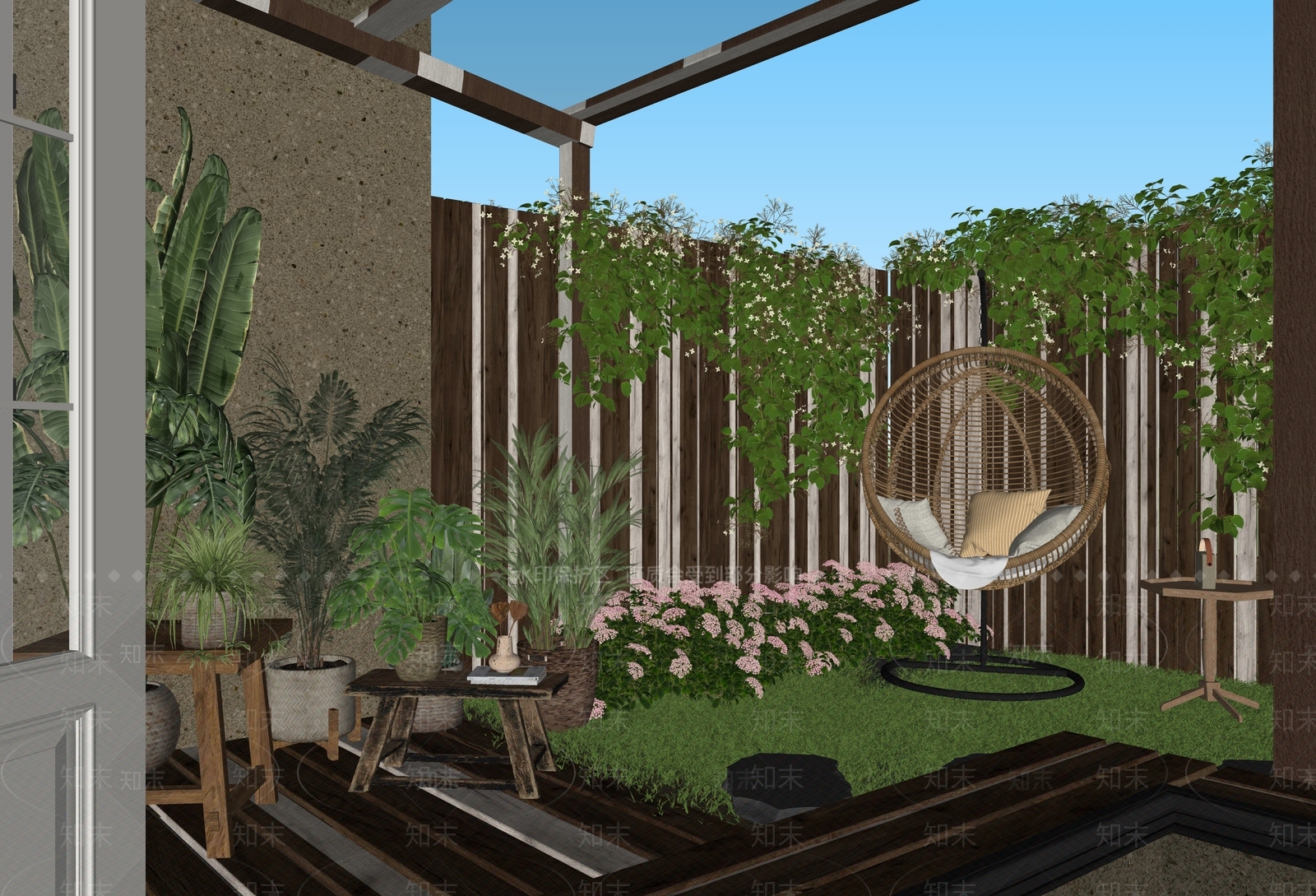 现代自然风庭院SU模型下载【ID:1138024400】_知末su模型网