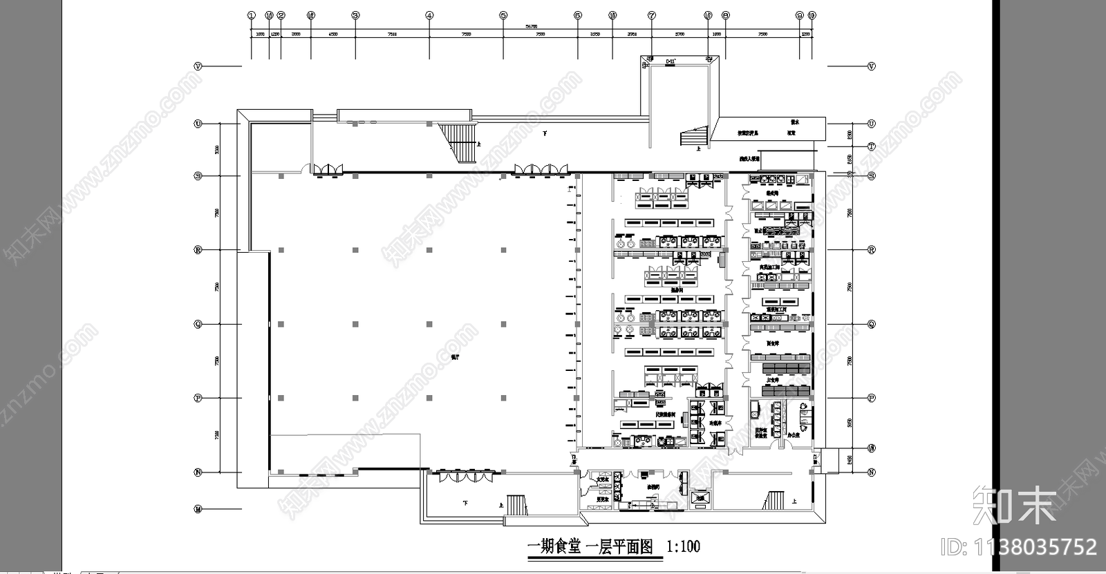 大学厨房平面布局图施工图下载【ID:1138035752】