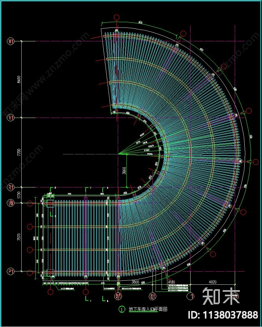 地下车库出入口雨棚顶棚廊架施工图下载【ID:1138037888】