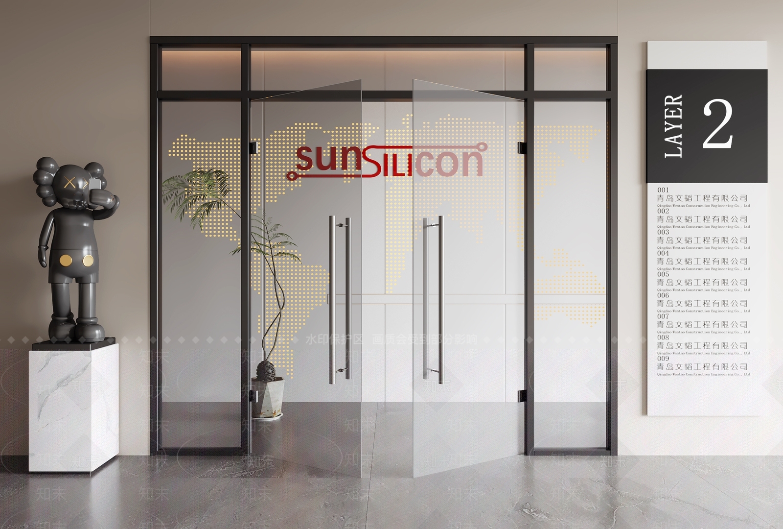 现代办公玻璃双开门3D模型下载【ID:1138039702】