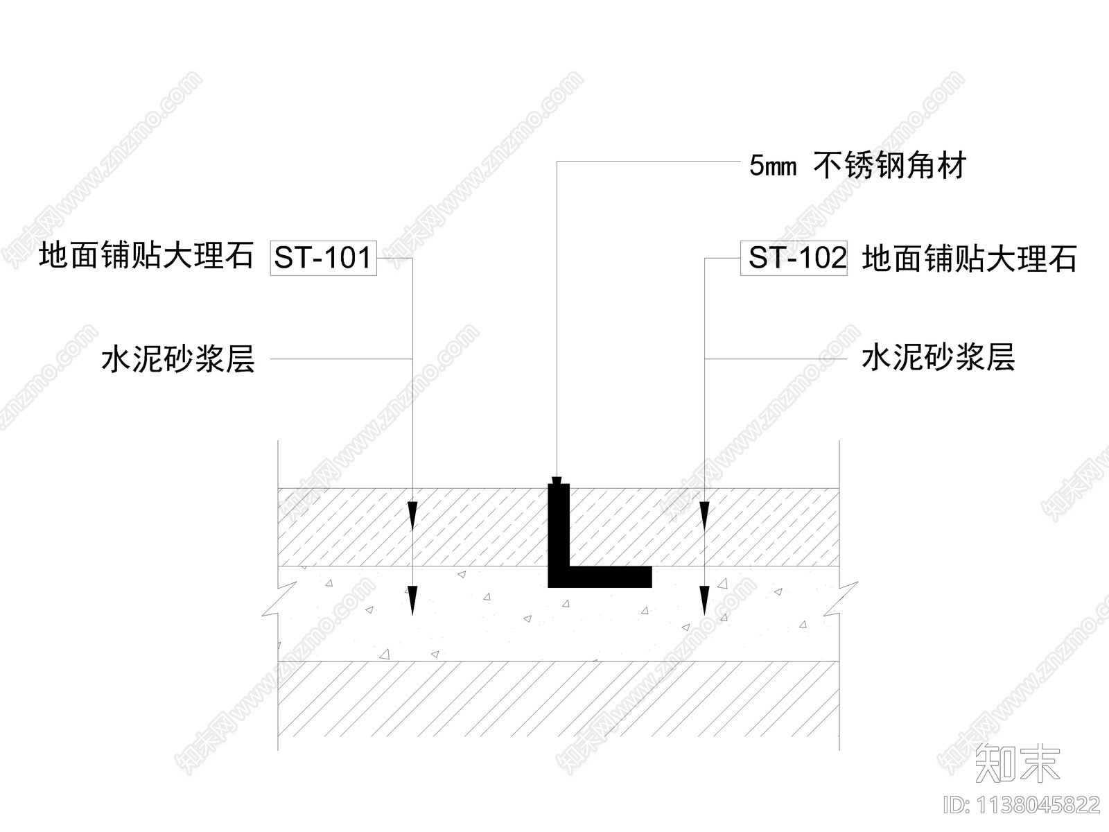 地面地板石材收口节点大样cad施工图下载【ID:1138045822】