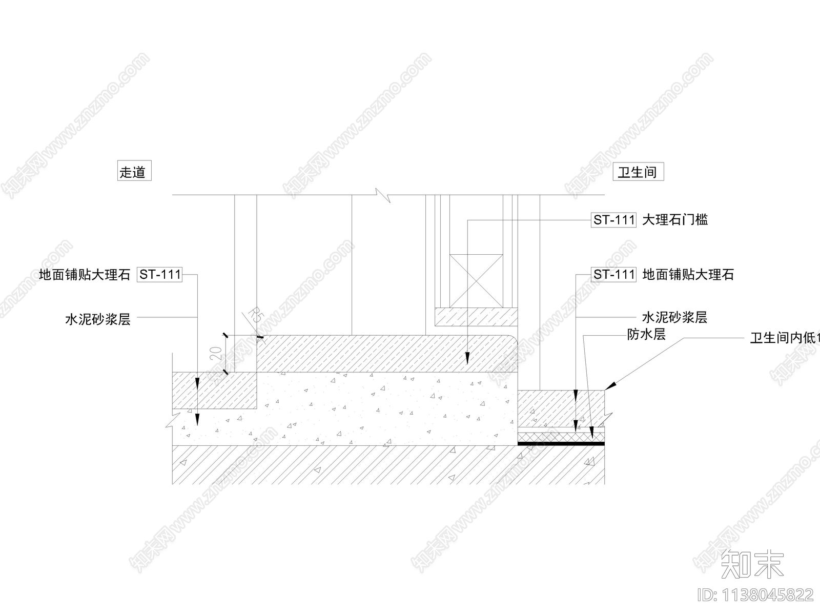 地面地板石材收口节点大样cad施工图下载【ID:1138045822】