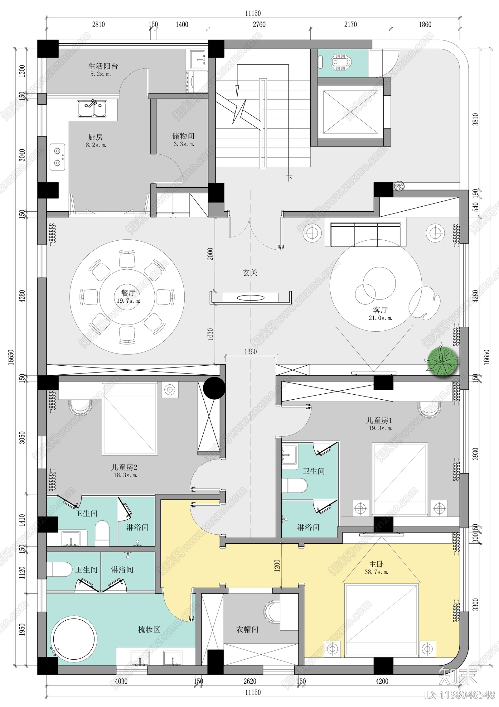 平层家装平面图cad施工图下载【ID:1138046548】