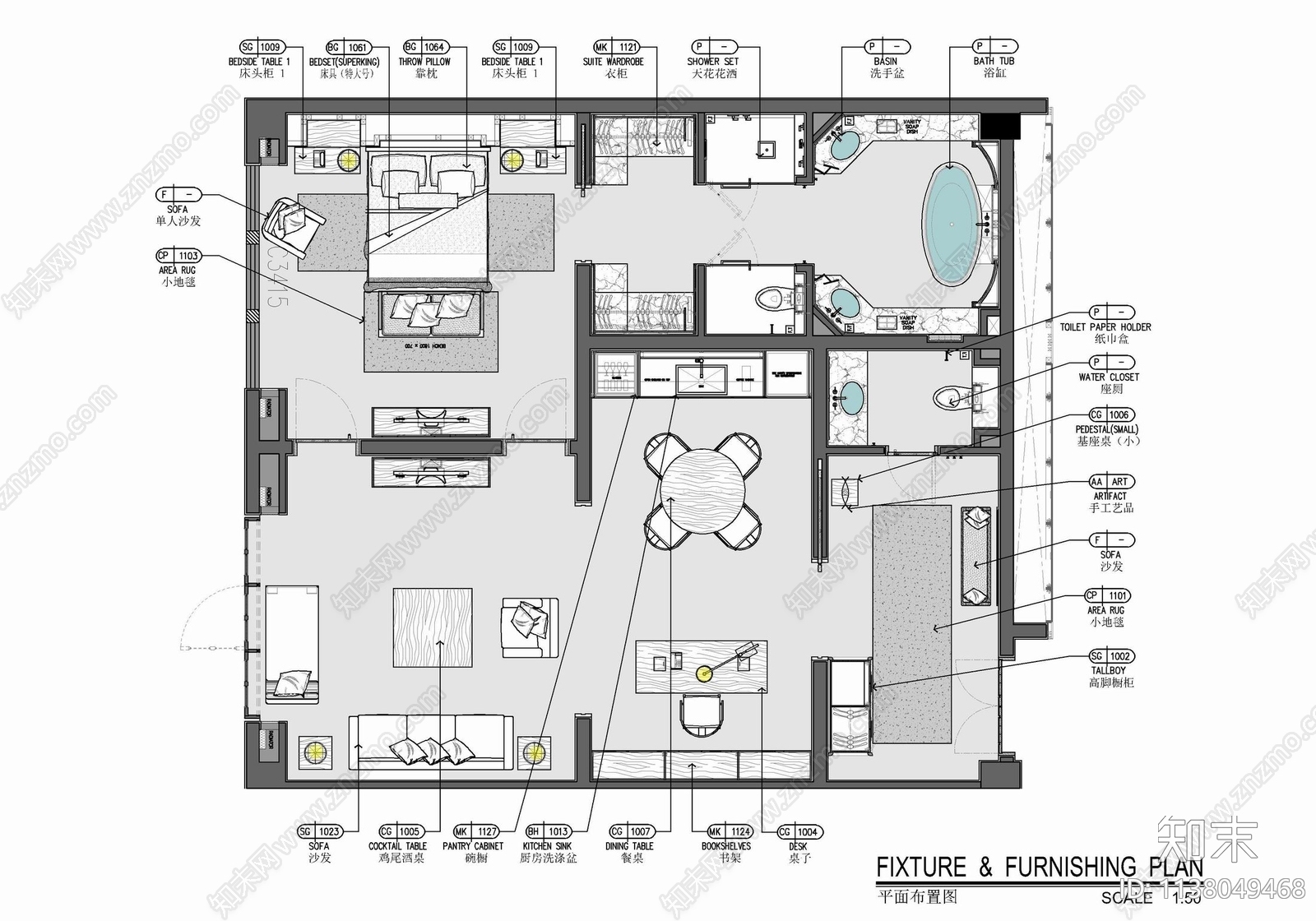 120㎡酒店豪华客房套房室内施工图下载【ID:1138049468】