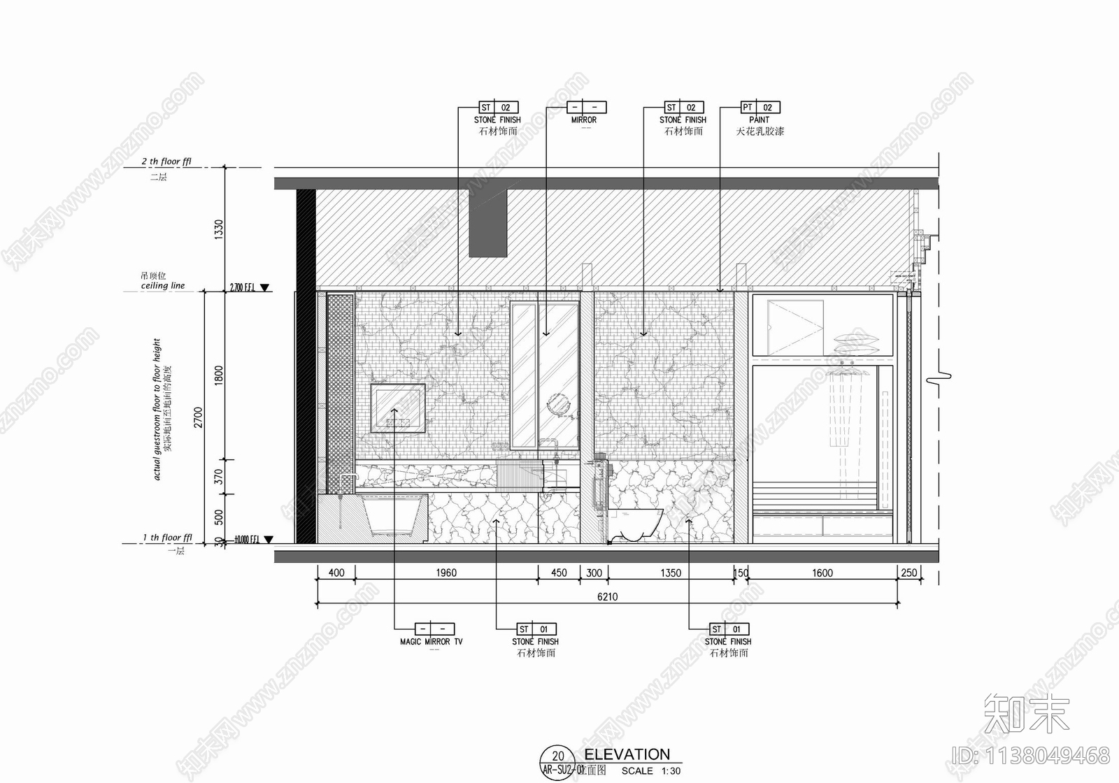 120㎡酒店豪华客房套房室内cad施工图下载【ID:1138049468】