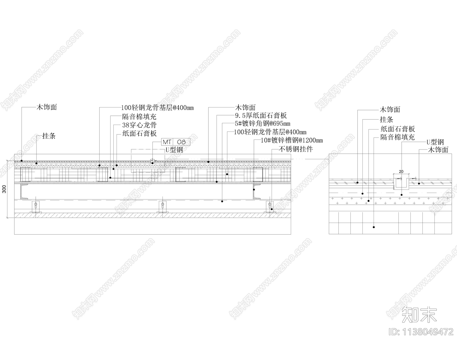 钢架墙面干挂石材平剖节点cad施工图下载【ID:1138049472】