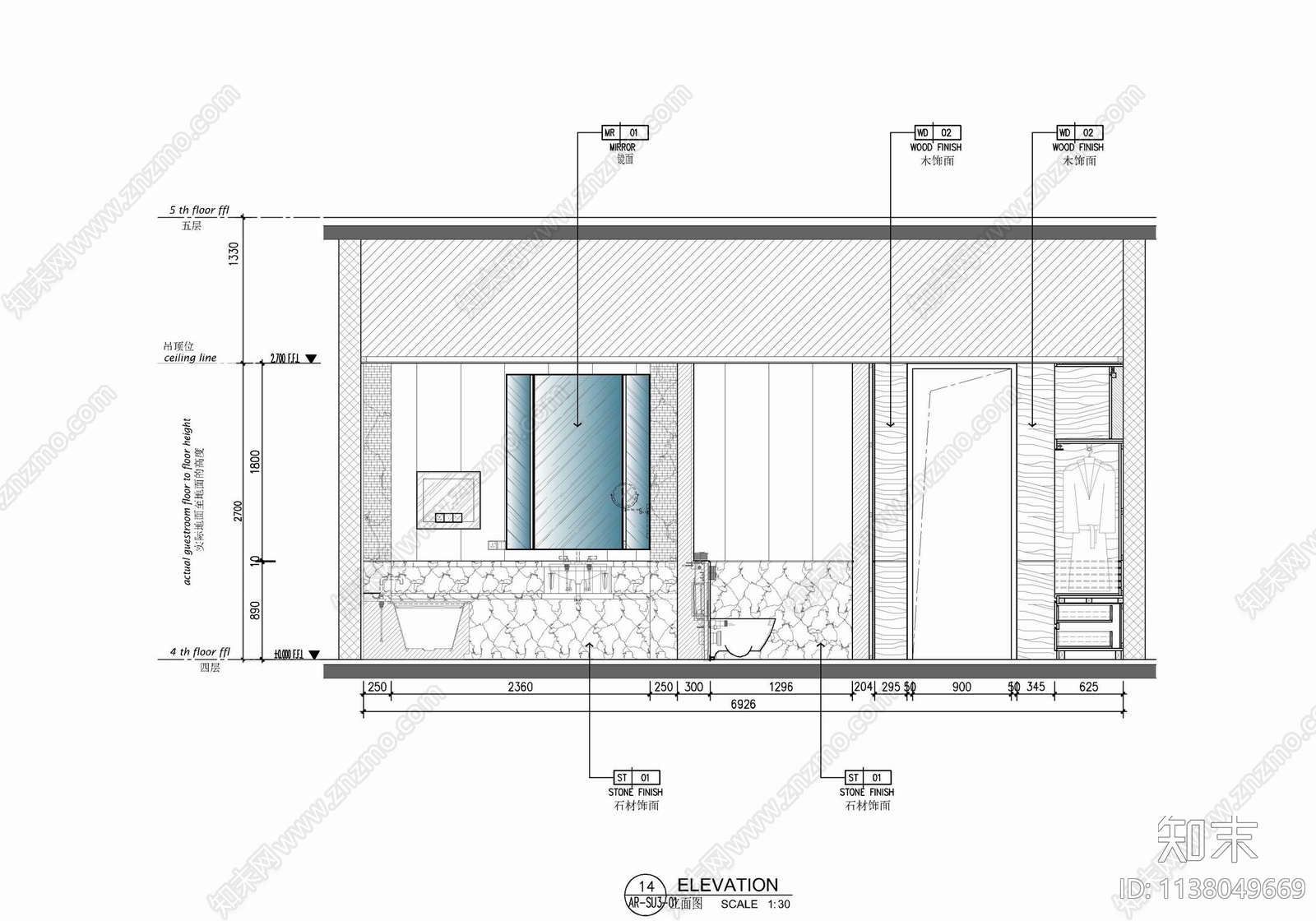 70㎡酒店豪华客房套房室内施工图下载【ID:1138049669】