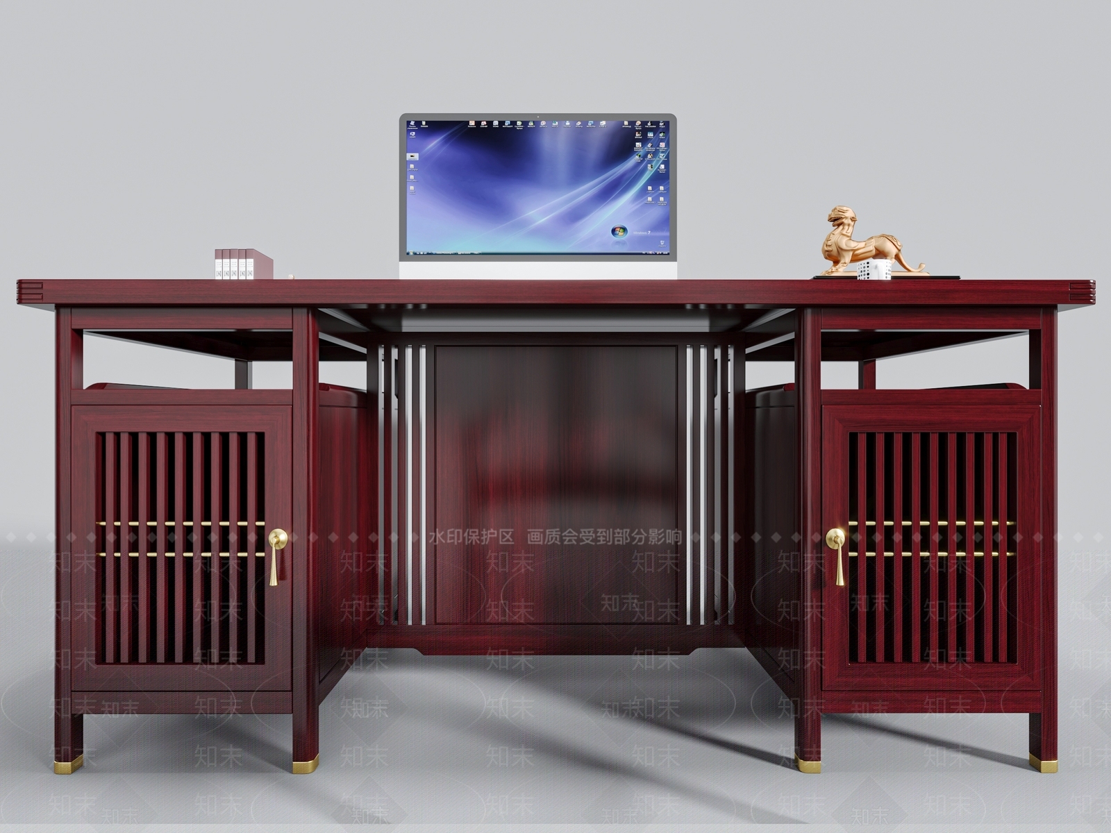 中式办公桌椅组合3D模型下载【ID:1138054570】