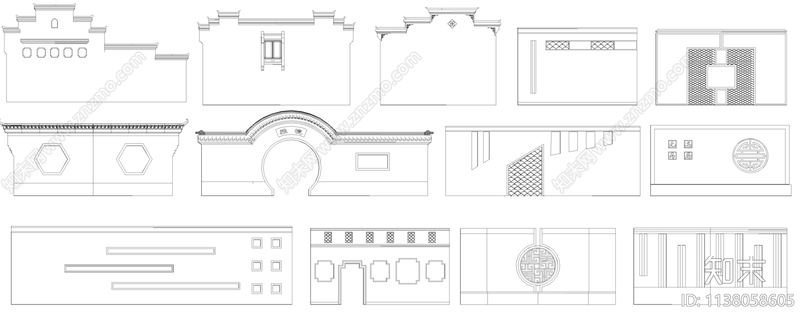 新中式围墙马头墙施工图下载【ID:1138058605】