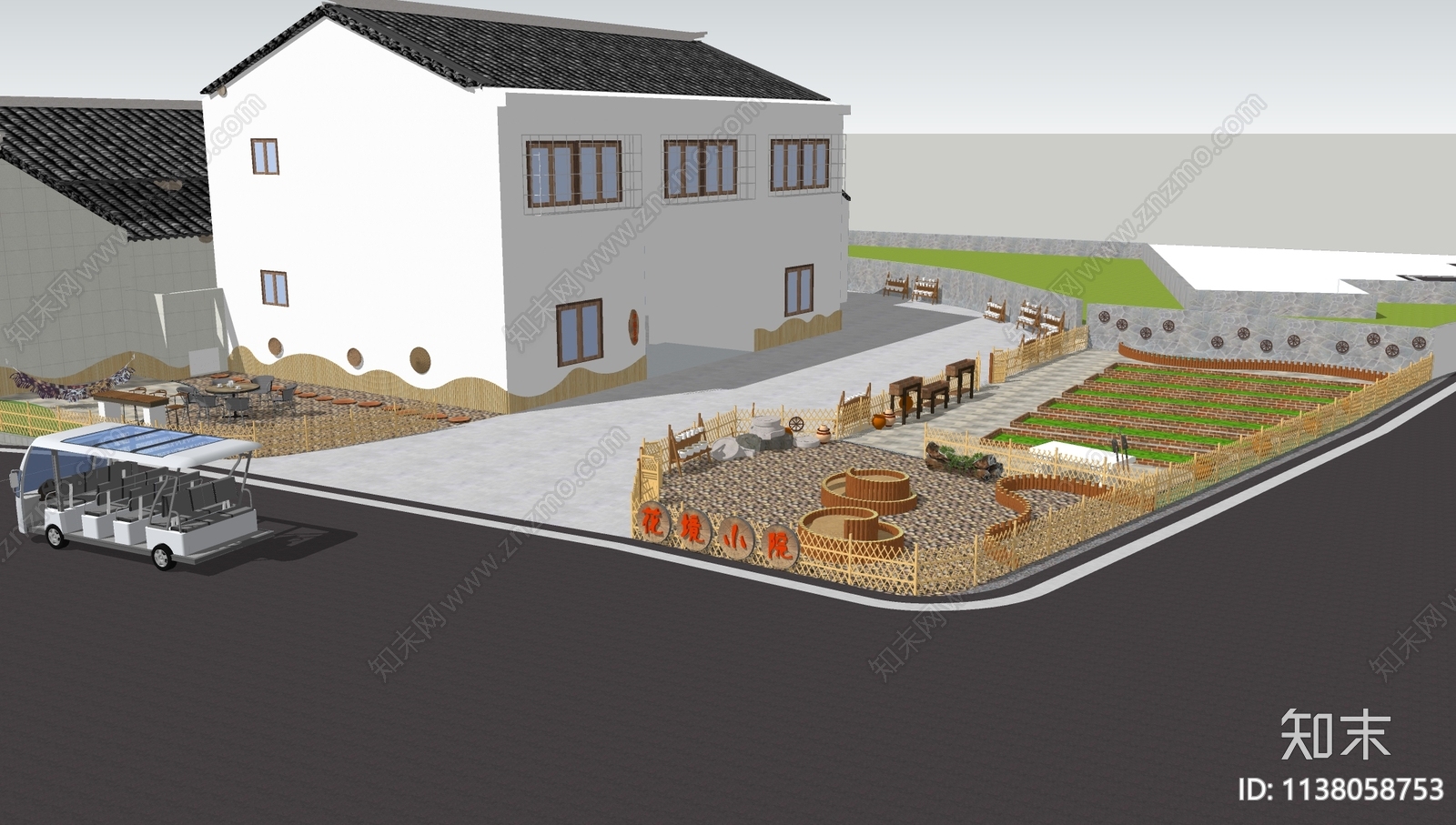 中式乡村花镜庭院改造SU模型下载【ID:1138058753】