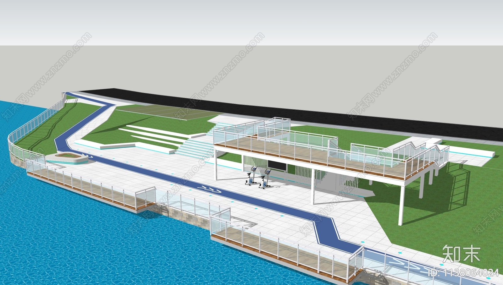 现代城市滨水广场SU模型下载【ID:1138064024】