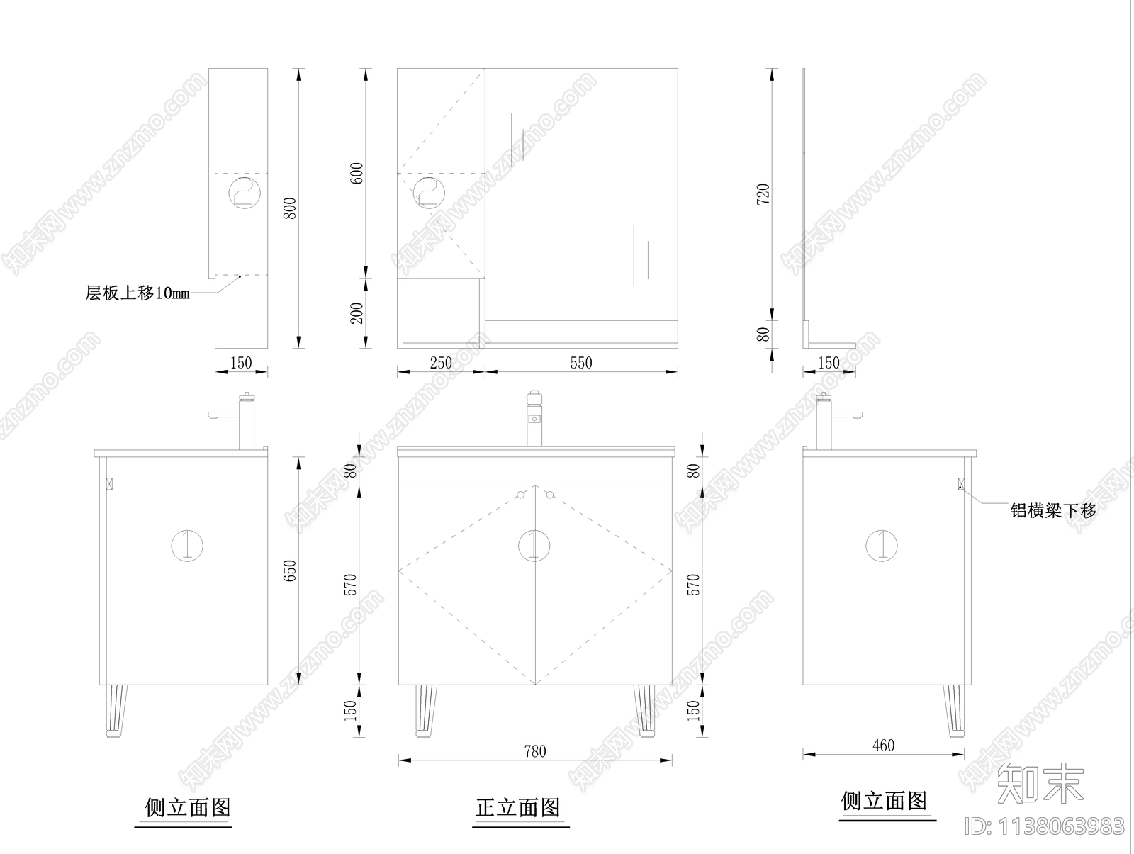 卫浴柜cad施工图下载【ID:1138063983】