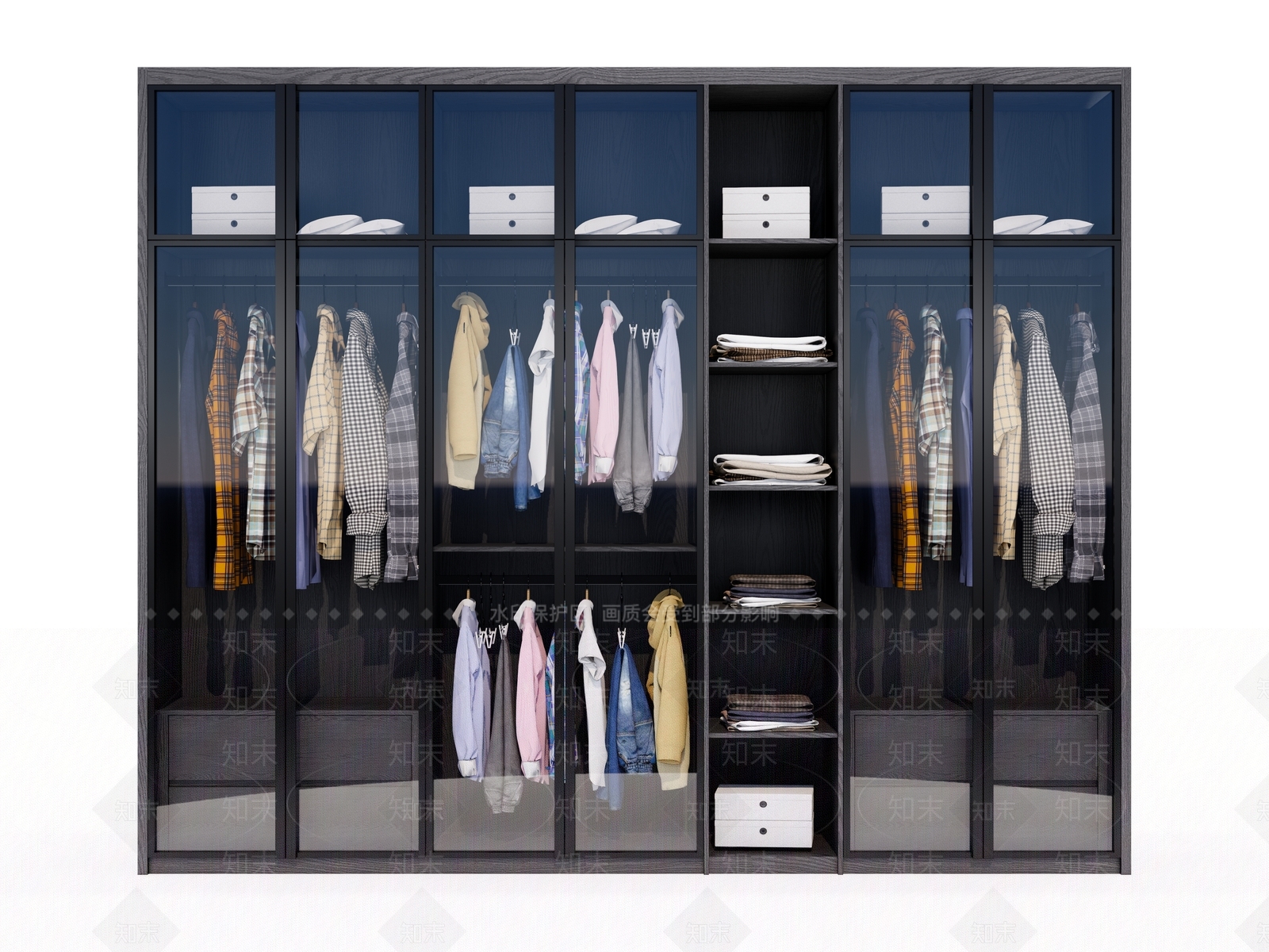 现代玻璃推拉门衣柜SU模型下载【ID:1138069918】