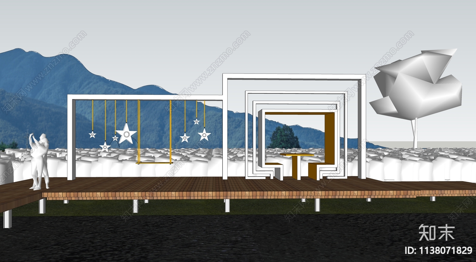 现代网红打卡秋千拍照构筑廊架SU模型下载【ID:1138071829】