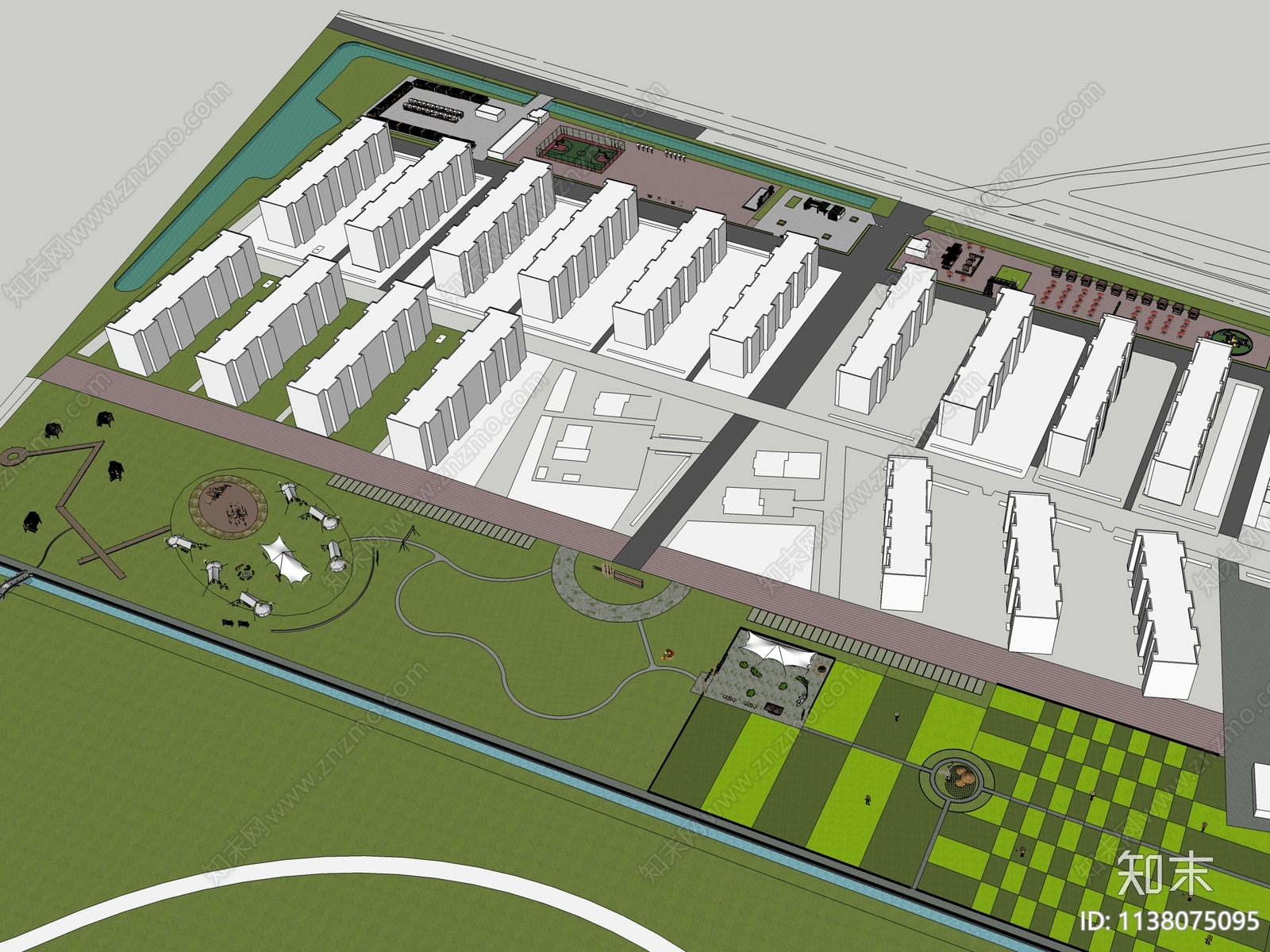 现代帐篷营地公园景观SU模型下载【ID:1138075095】