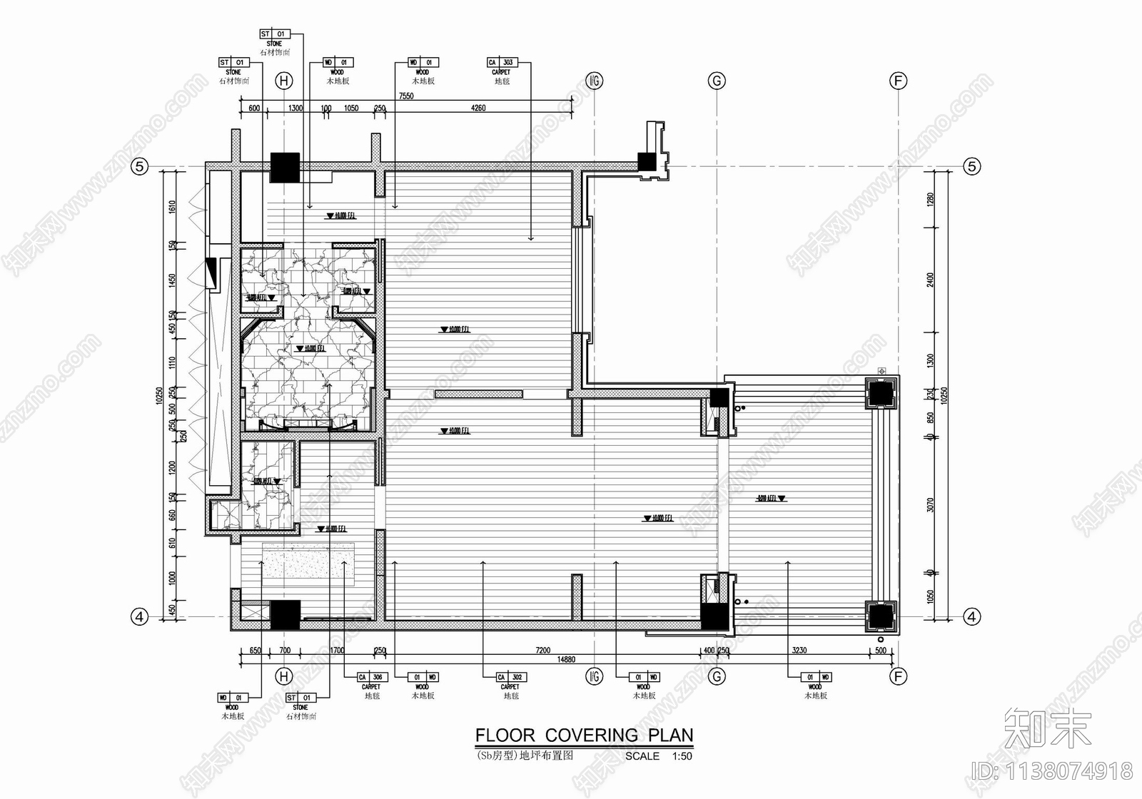 120㎡酒店豪华客房套房室内cad施工图下载【ID:1138074918】