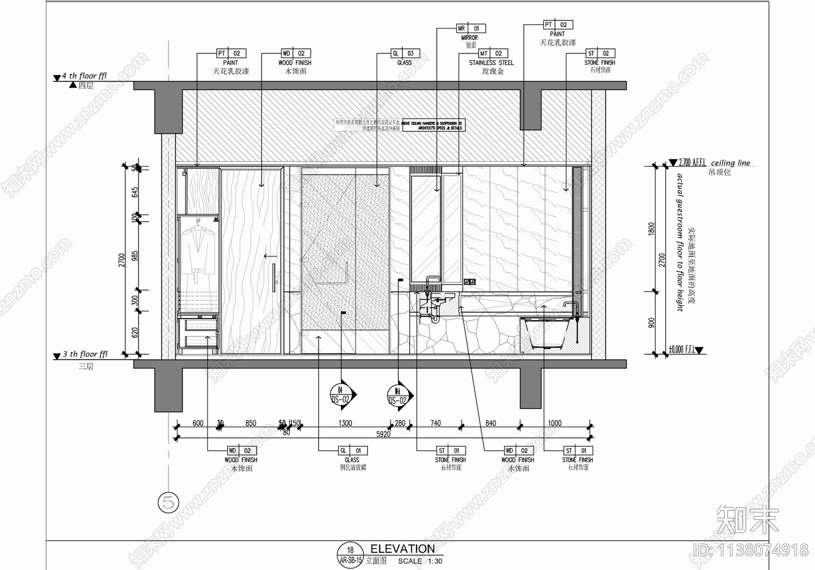 120㎡酒店豪华客房套房室内cad施工图下载【ID:1138074918】