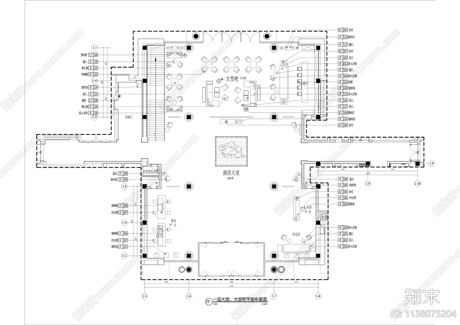 新中式酒店大堂施工图下载【ID:1138075204】