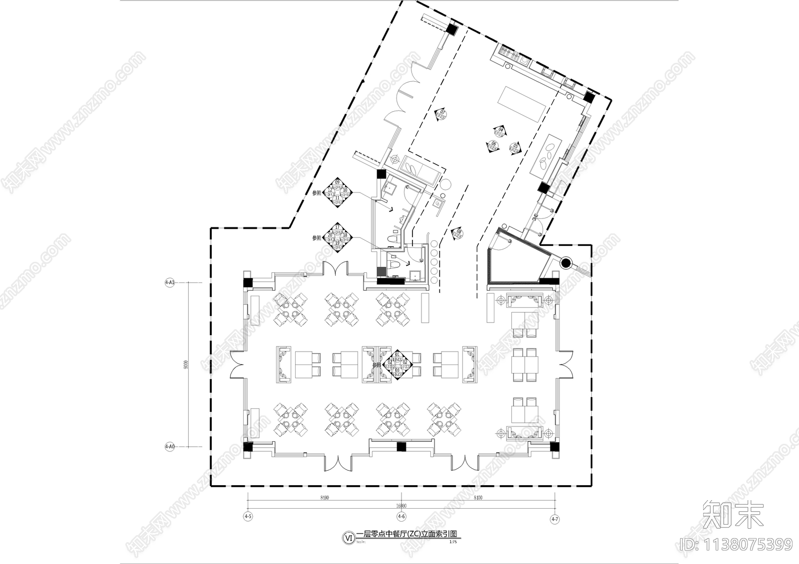 零点中餐厅cad施工图下载【ID:1138075399】