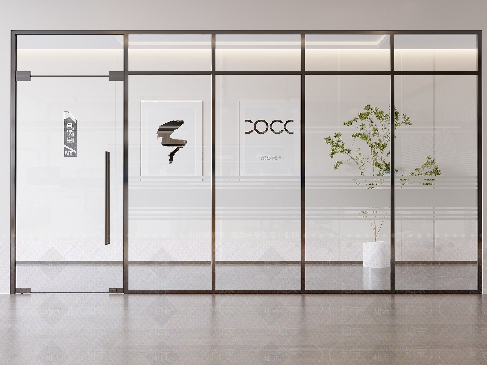 现代办公玻璃单开门3D模型下载【ID:1138075777】