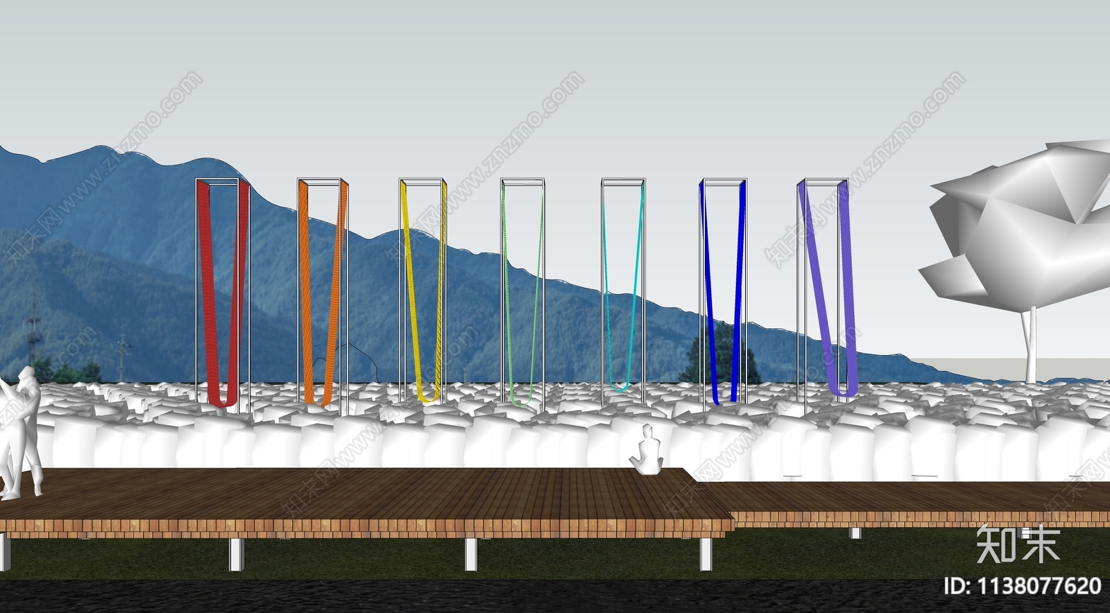 现代稻田网红打卡秋千拍照构筑廊架SU模型下载【ID:1138077620】