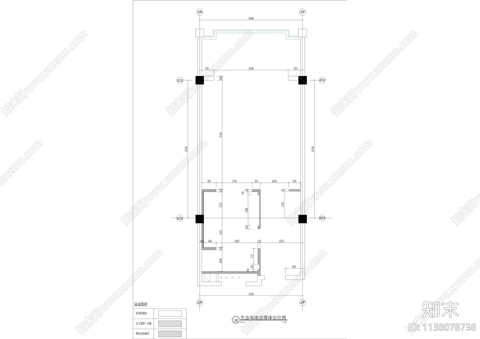酒店客房双床房cad施工图下载【ID:1138078738】