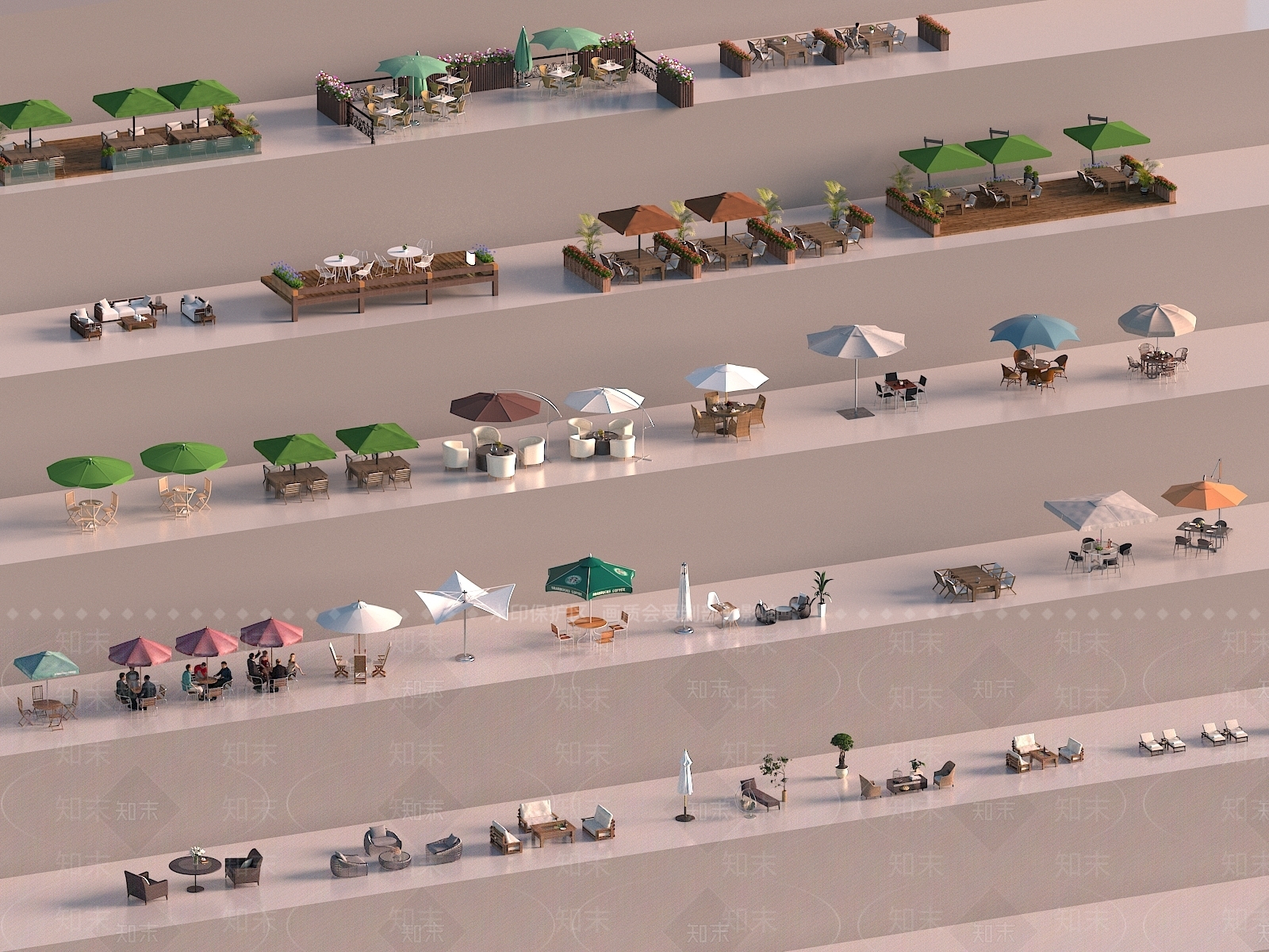 现代户外桌椅组合3D模型下载【ID:1138083402】