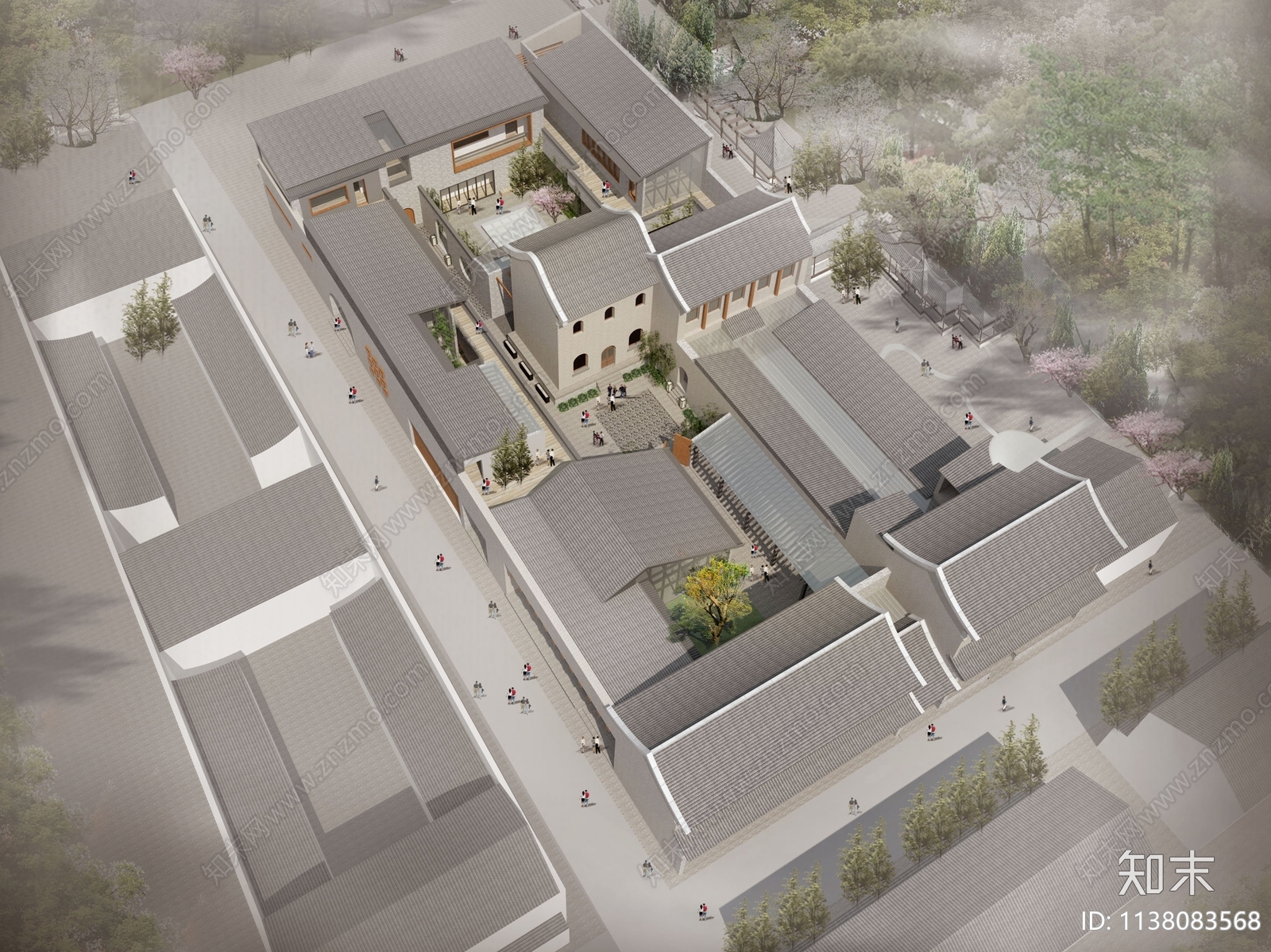 太谷县中式四合院建筑效果图施工图下载【ID:1138083568】