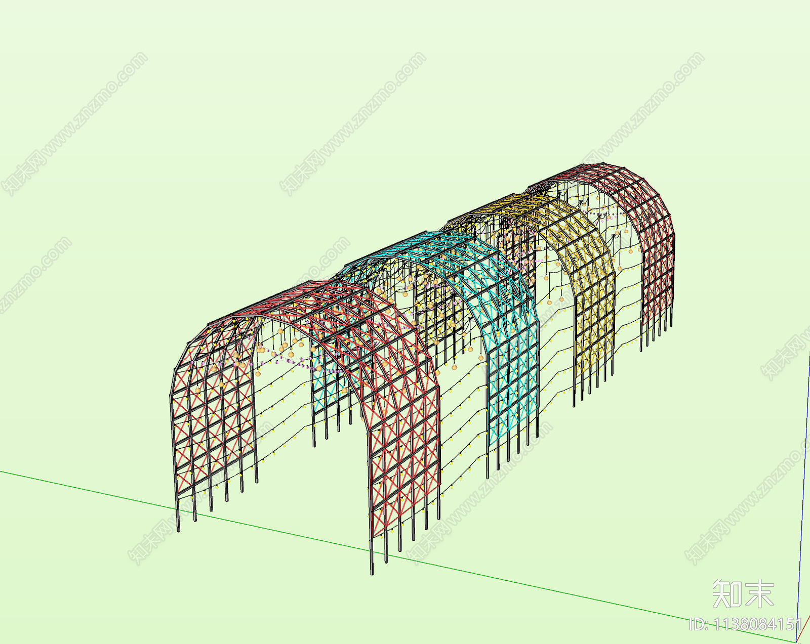 现代网红景观灯光廊道SU模型下载【ID:1138084151】