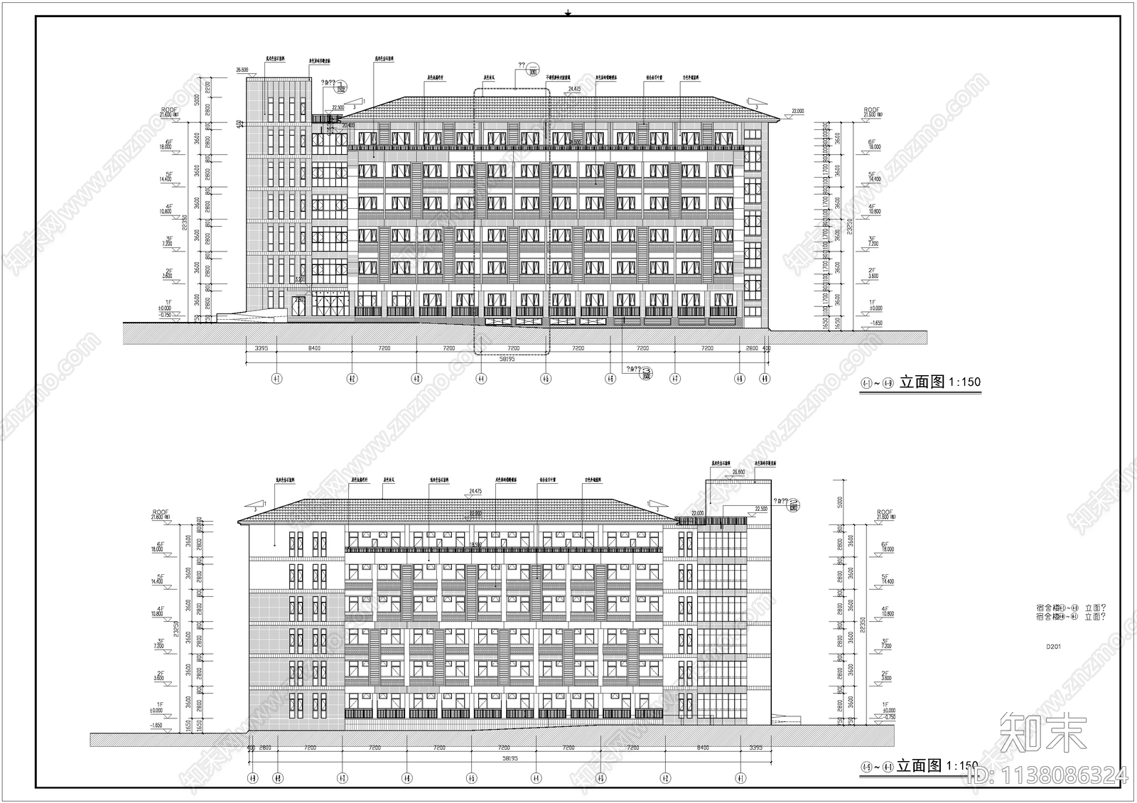 宿舍楼建筑cad施工图下载【ID:1138086324】