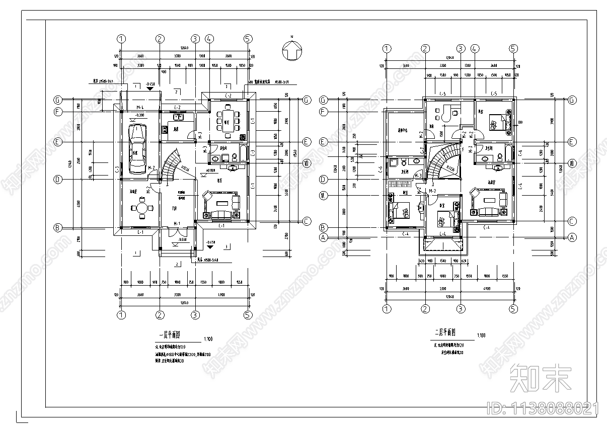 私宅建筑cad施工图下载【ID:1138088021】