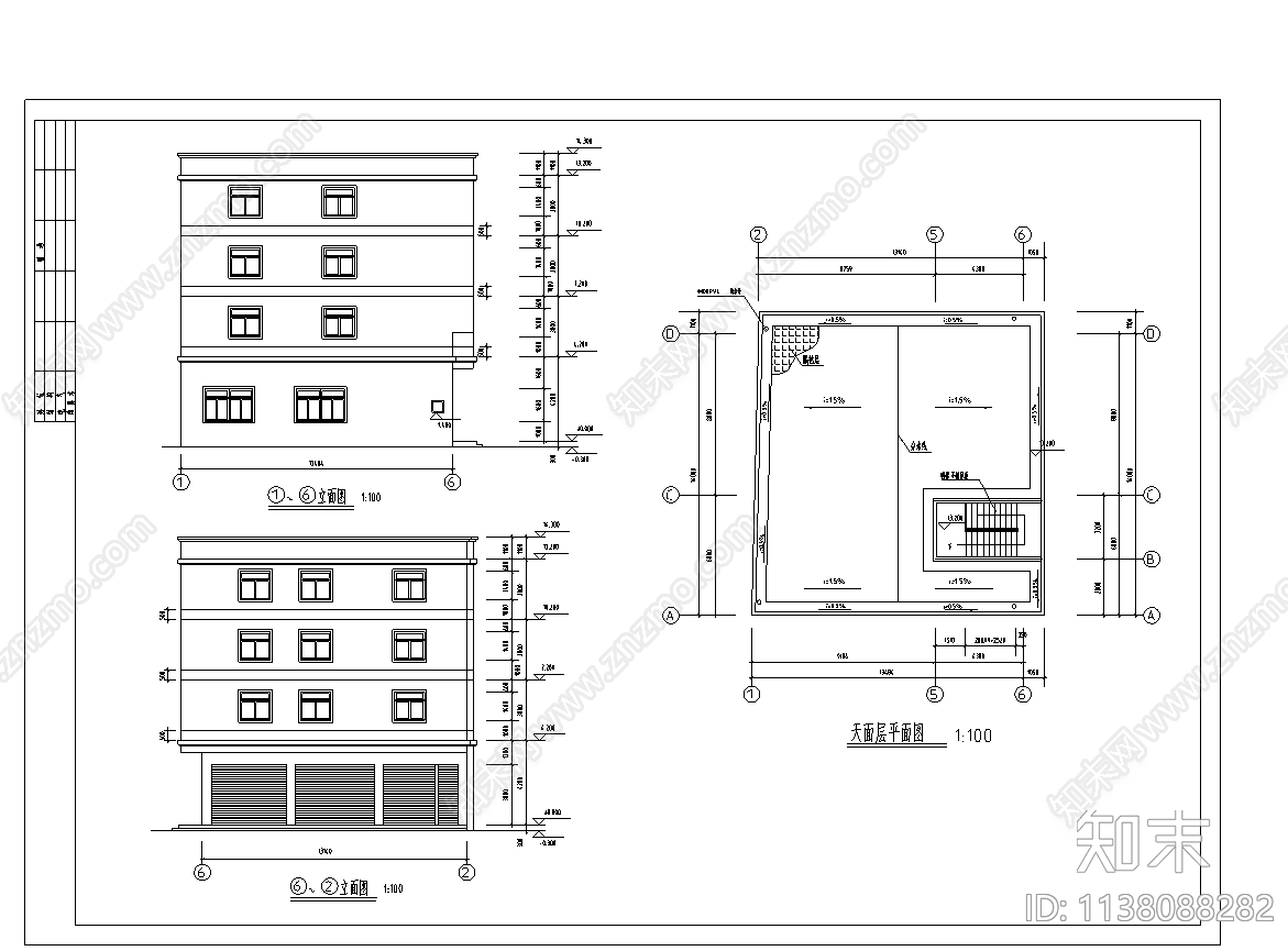 四层宿舍建筑cad施工图下载【ID:1138088282】