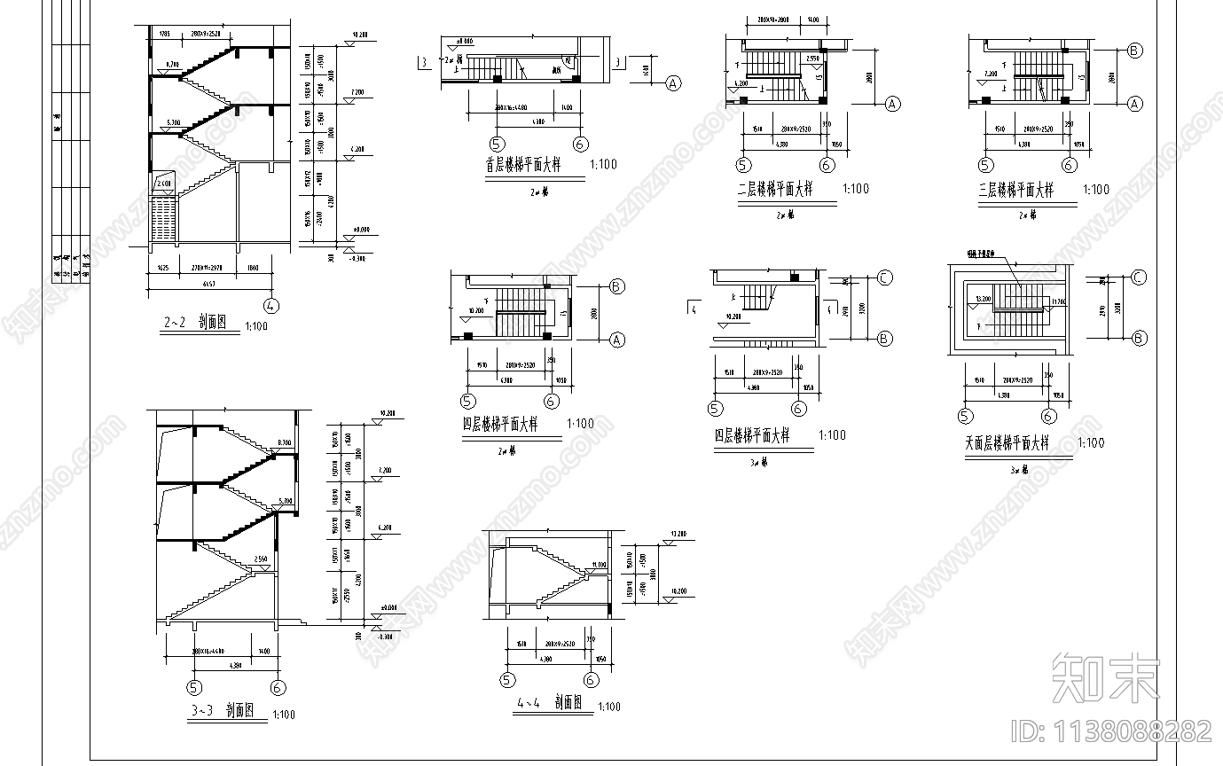 四层宿舍建筑cad施工图下载【ID:1138088282】