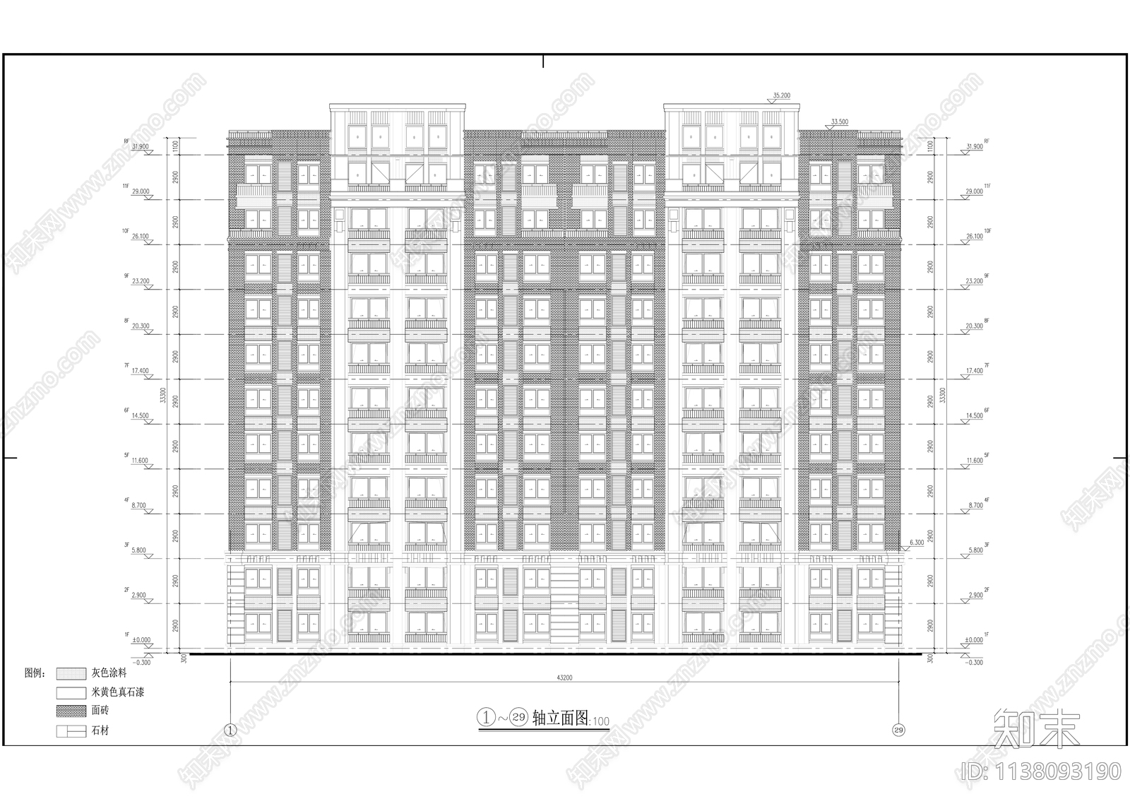 现代住宅小高层建筑效果图cad施工图下载【ID:1138093190】