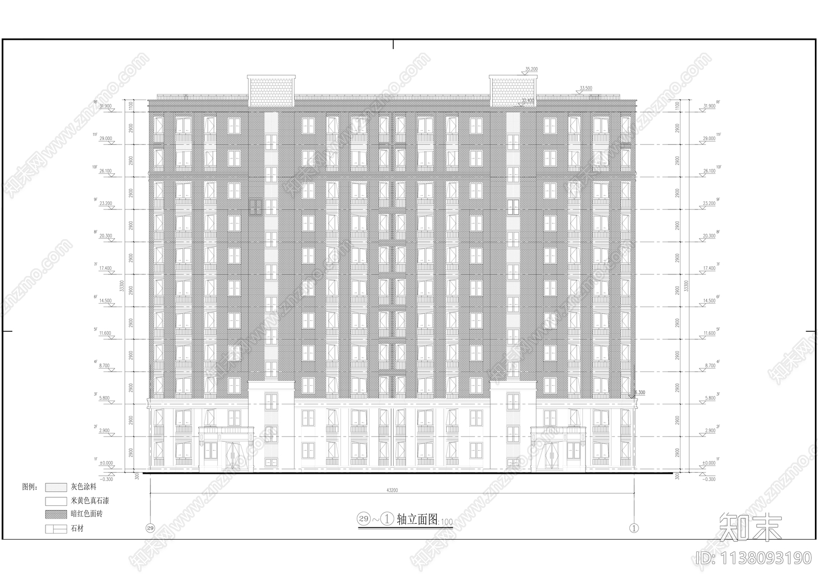 现代住宅小高层建筑效果图cad施工图下载【ID:1138093190】