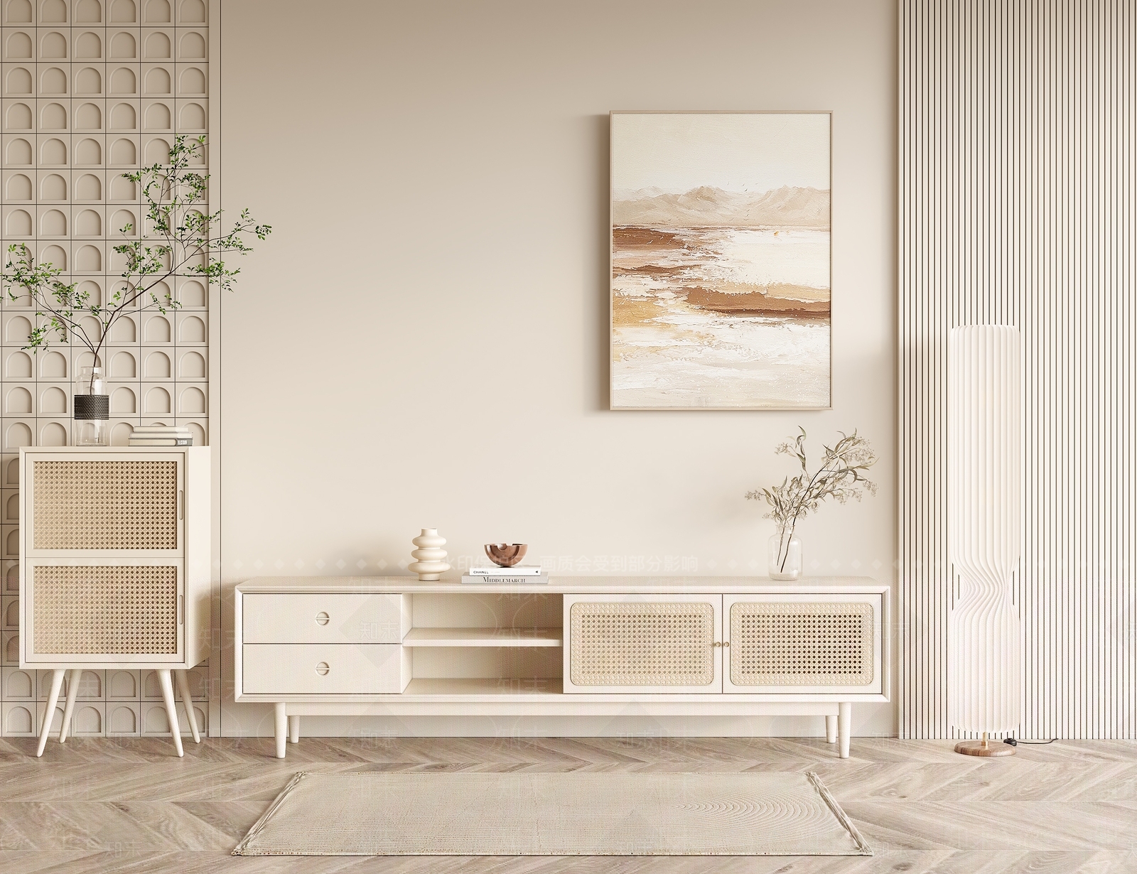 现代奶油风电视柜组合SU模型下载【ID:1138094569】