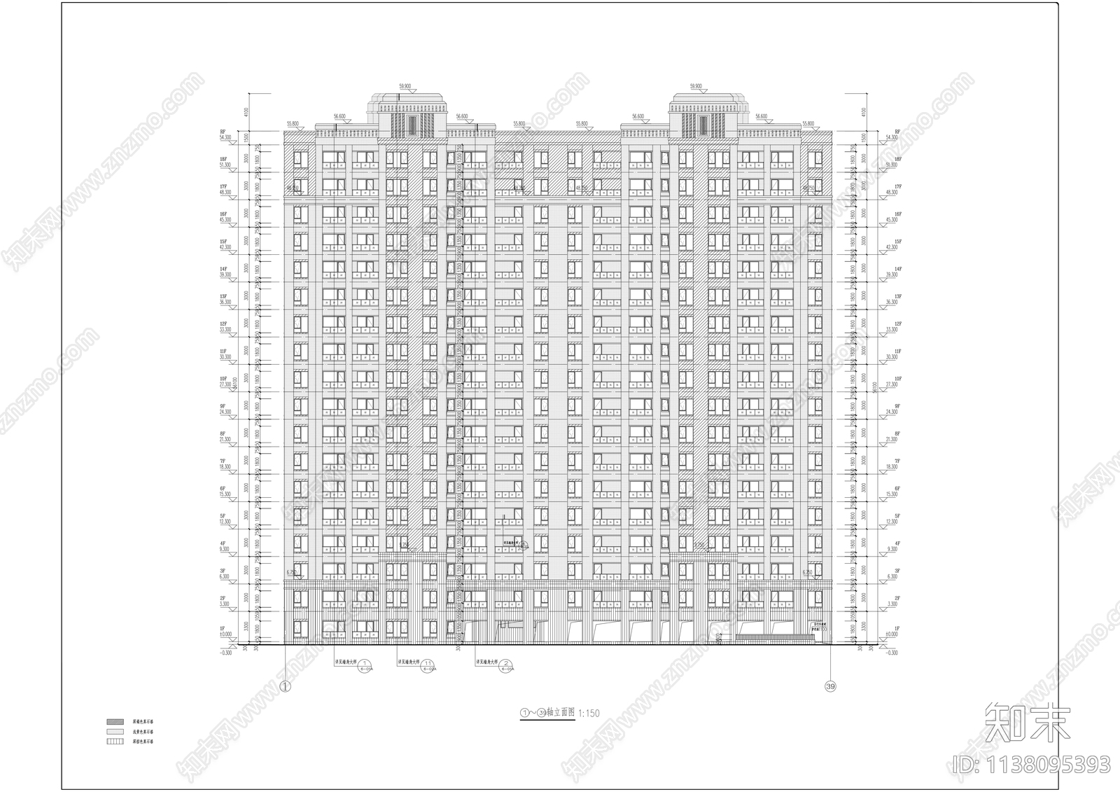 120平米户型高层建筑cad施工图下载【ID:1138095393】